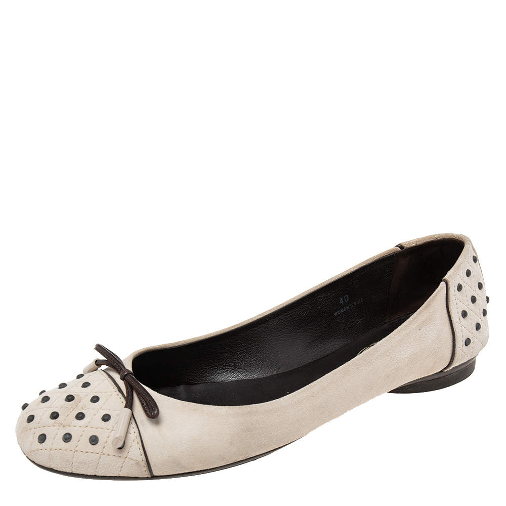 Pre Owned حذاء باليرينا فلات تودز ديو سويدي رصاصي مقاس 40