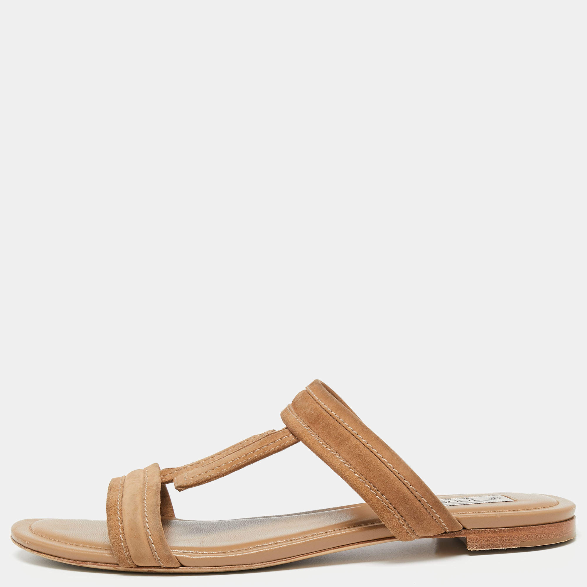 Pre Owned صندل تودز فلات سويدي بني مقاس 40