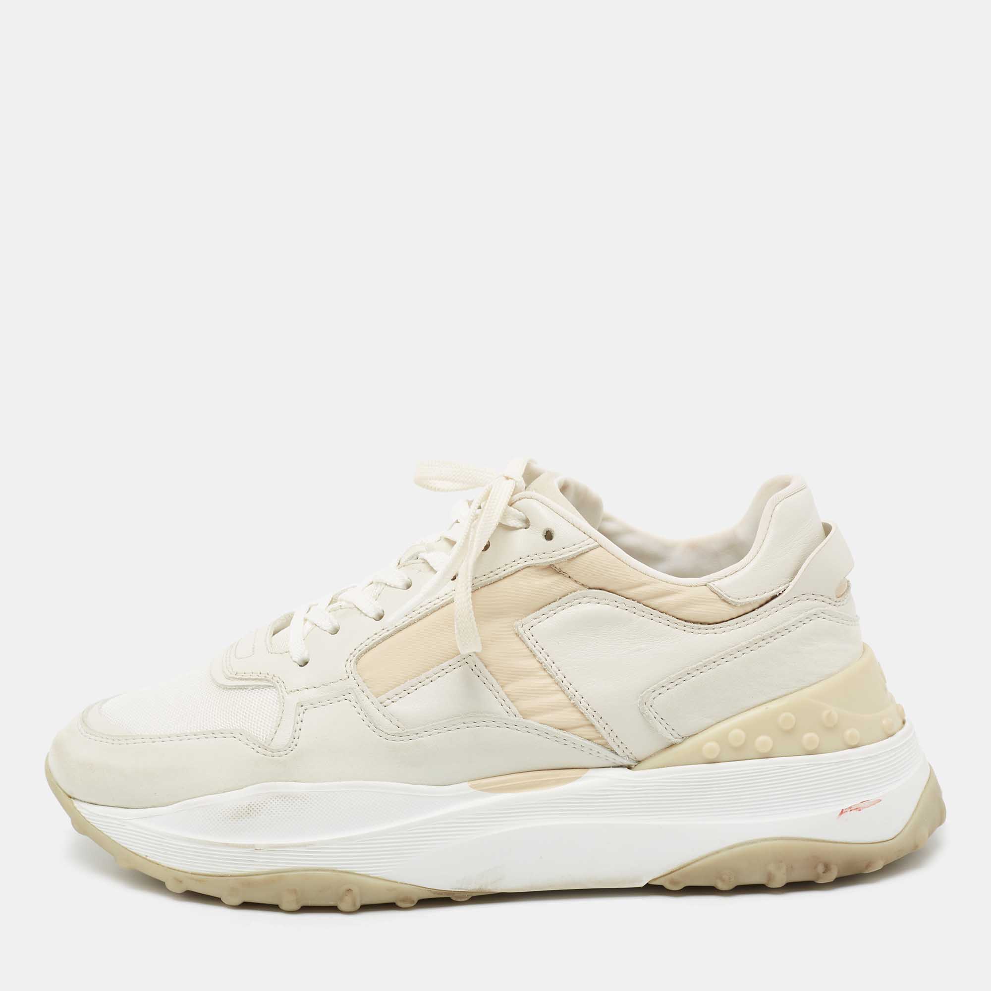 مملوكة مسبقًا حذاء رياضي تودز شبك وجلد بيج / أبيض عنق منخفض نعل سميك مقاس 39.5