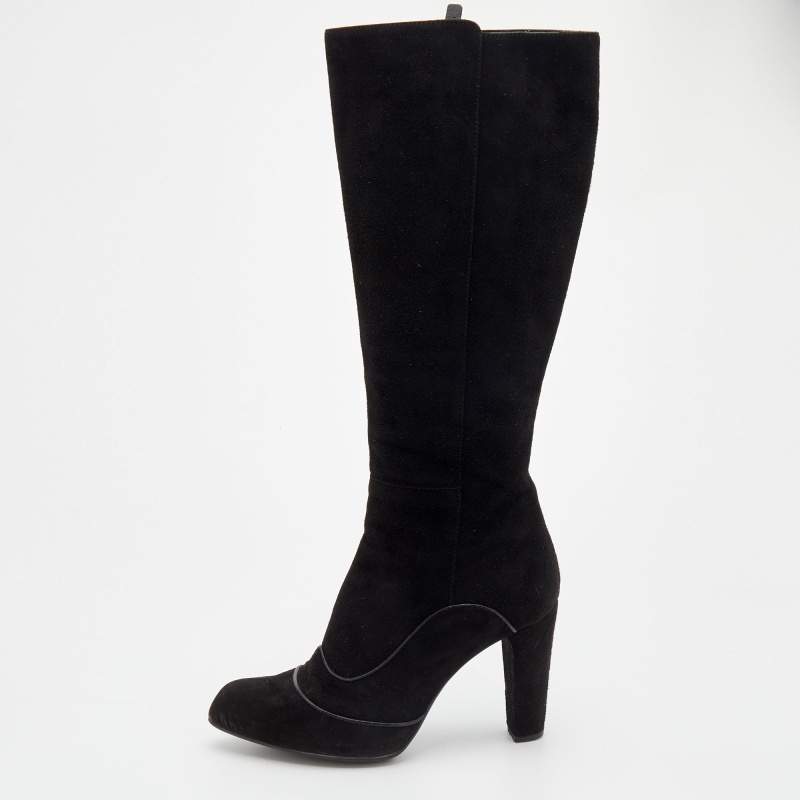 Pre Owned حذاء بوت للركبة تودز سويدي أسود مقاس 37