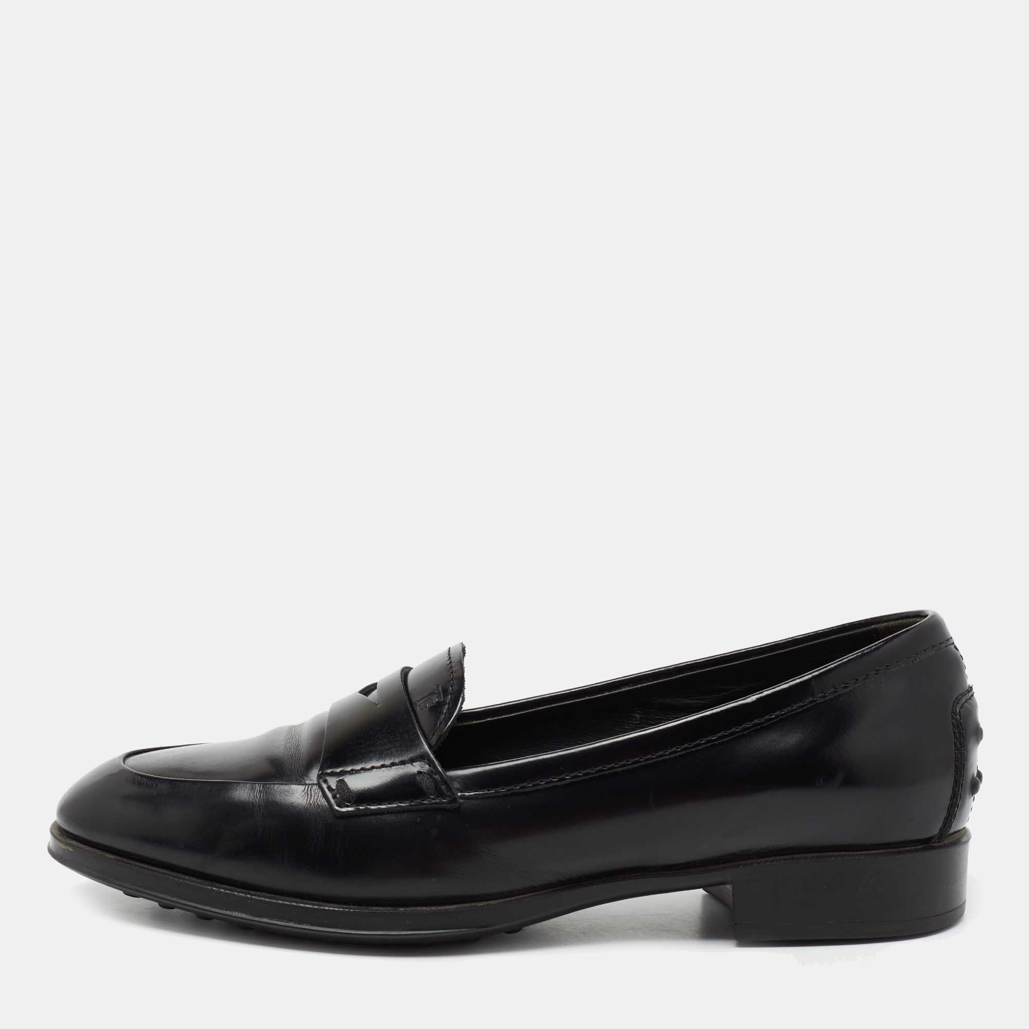 Pre Owned Tod's Black Patent Leather Penny Loafers Size 36.5