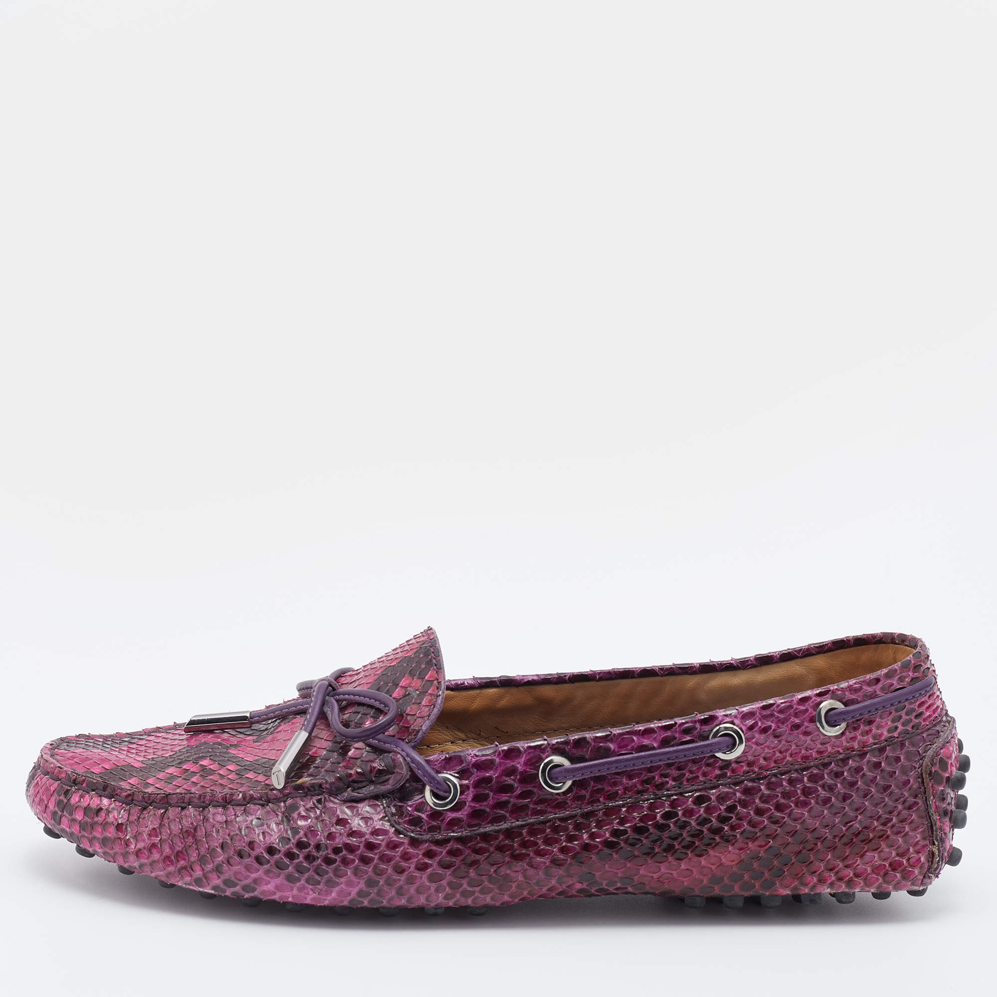 مملوكة مسبقًا Tod's Multicolor Python Bow Slip On Loafers Size 39