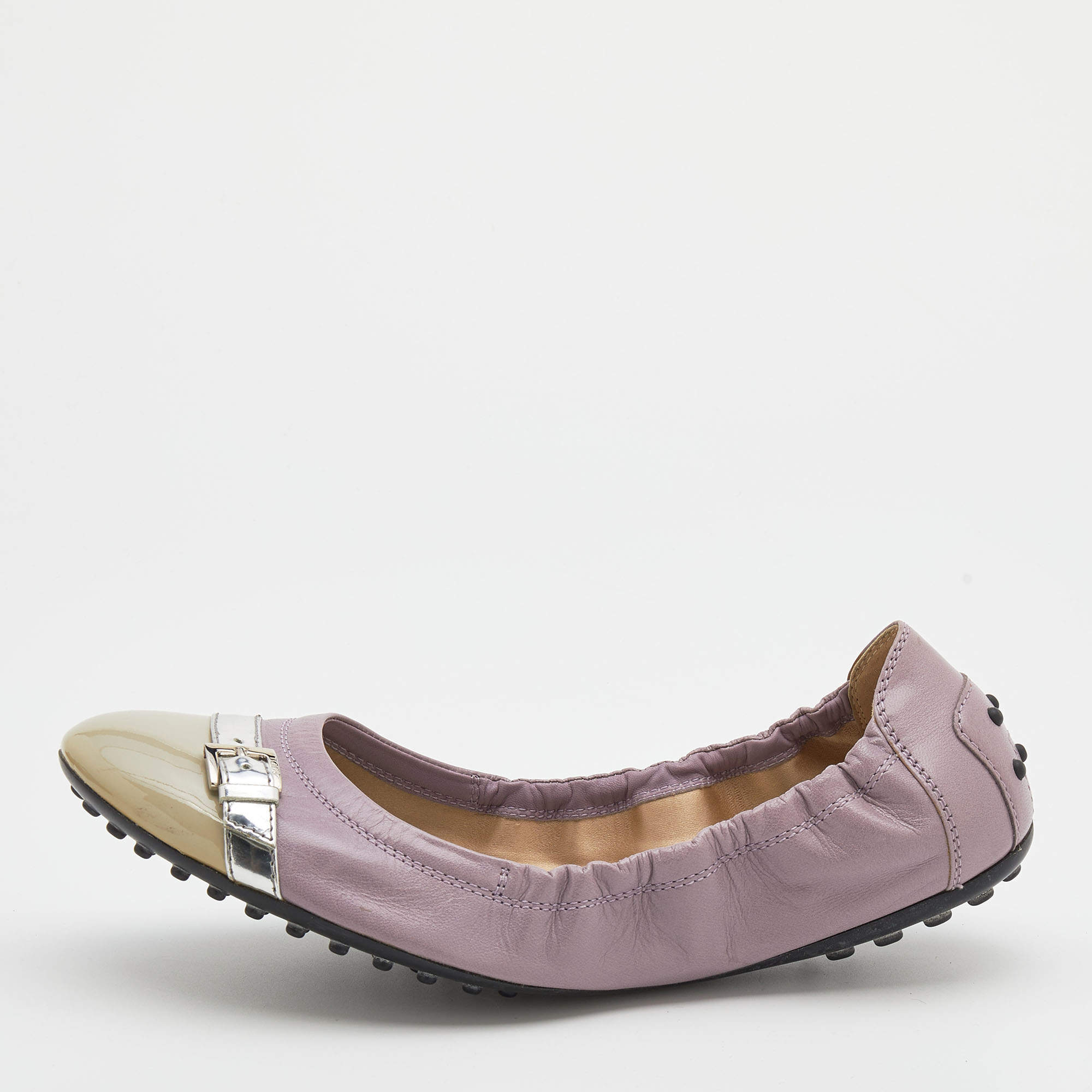Tod's Multicolor Leather and Patent Leather Scrunch Ballet Flats Size 38.5