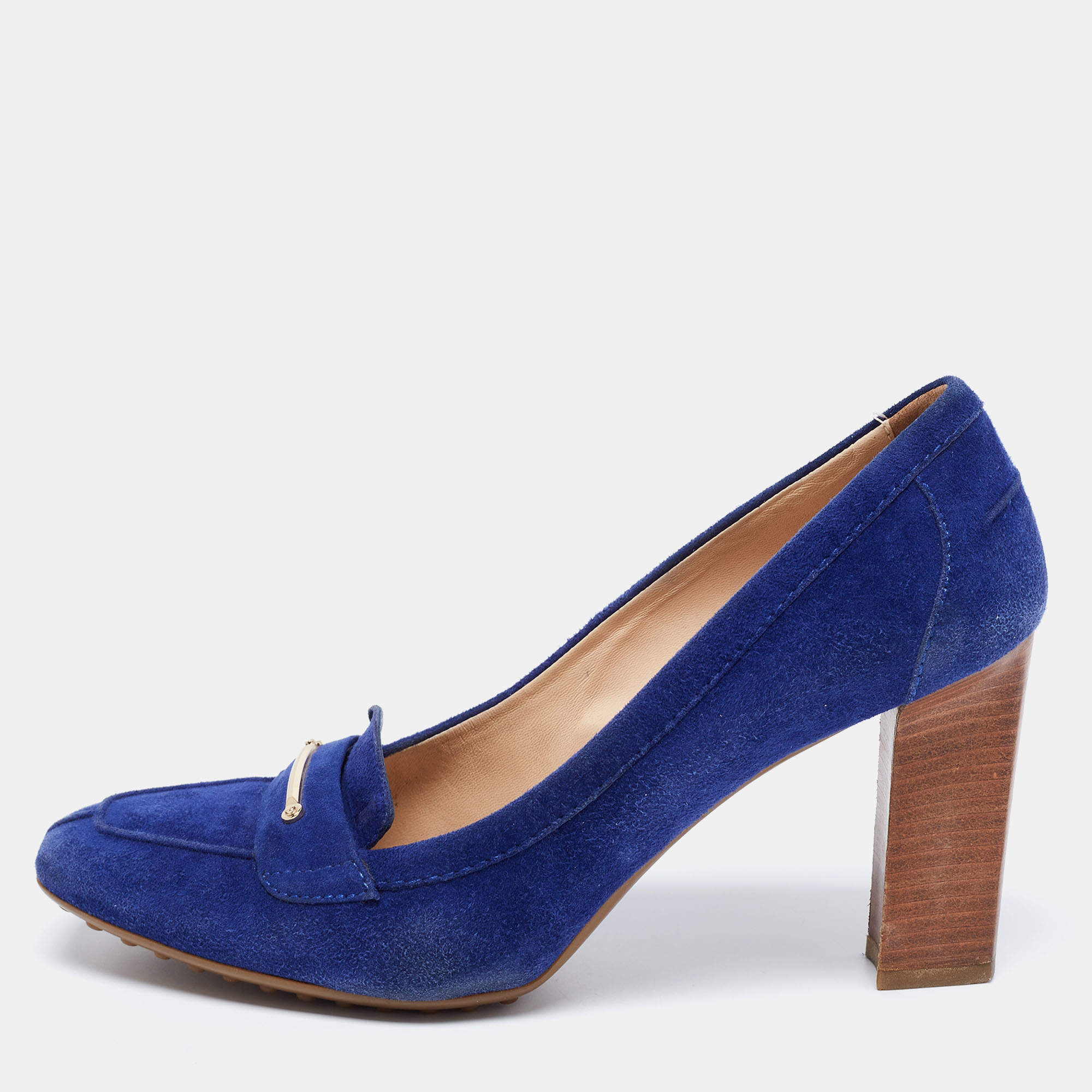Pre Owned Tod's Blue Suede Loafer Pumps Size 38.5
