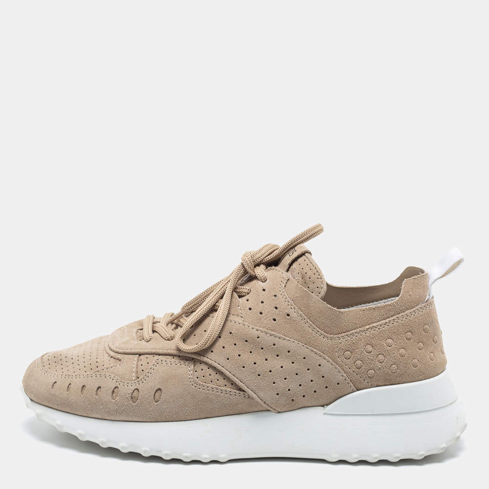 Pre Owned Tod's Beige Perforated Suede Fondo Sportivo Low-Top Sneakers Size 39