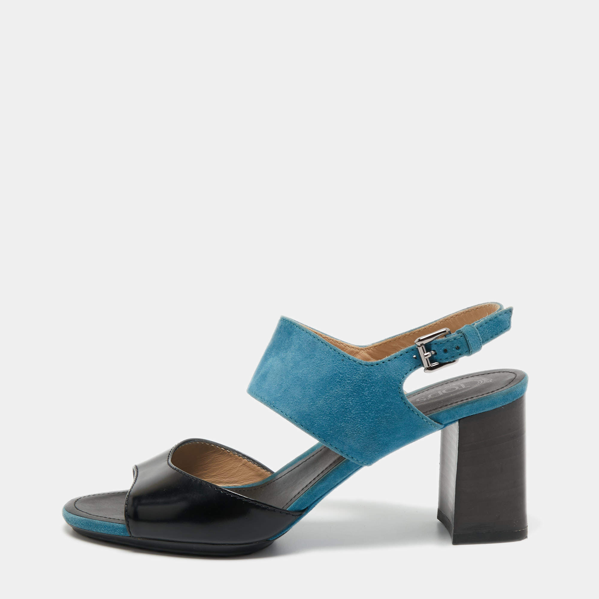 Tod's Black/Blue Suede and Leather Ankle Strap Sandals Size 37.5