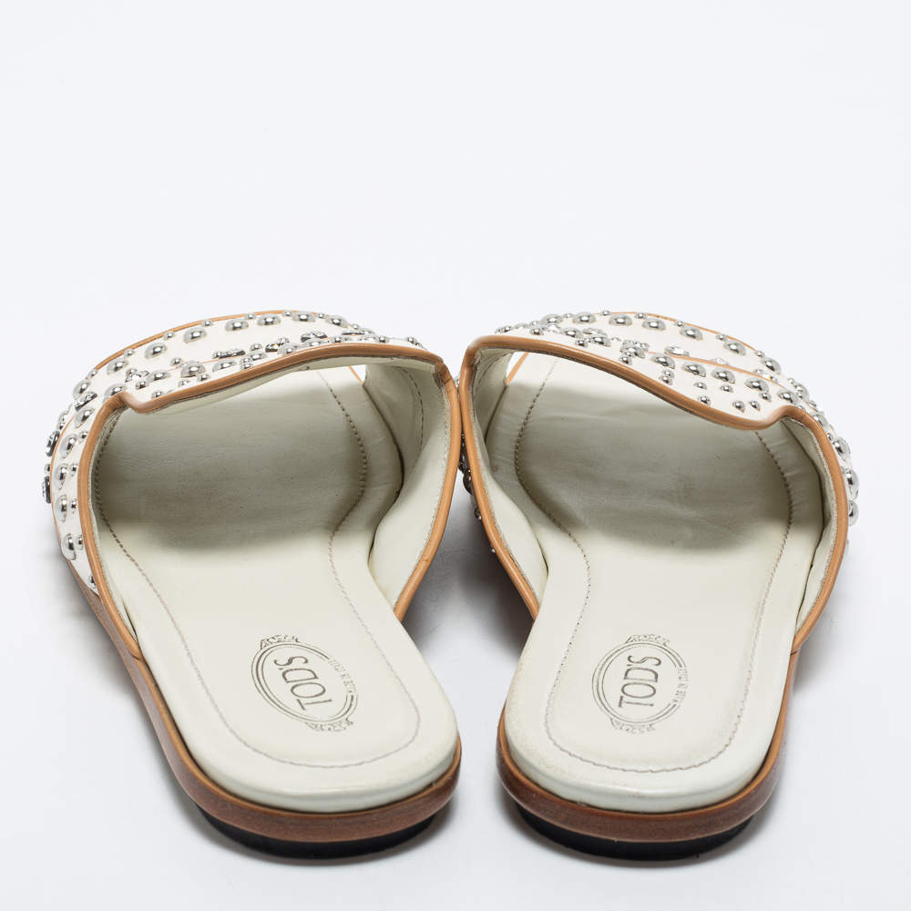 Pre Owned Tod's White Leather Slide Sandals Size 40
