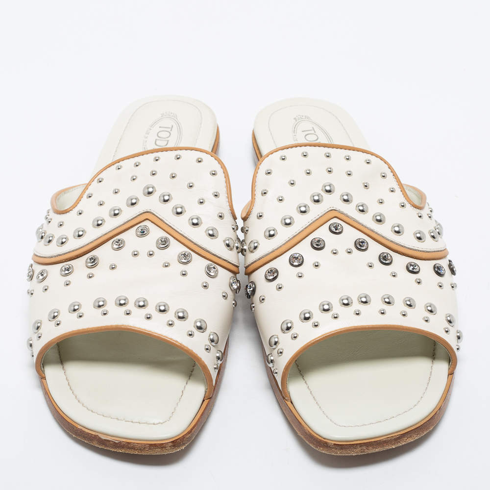 Pre Owned Tod's White Leather Slide Sandals Size 40