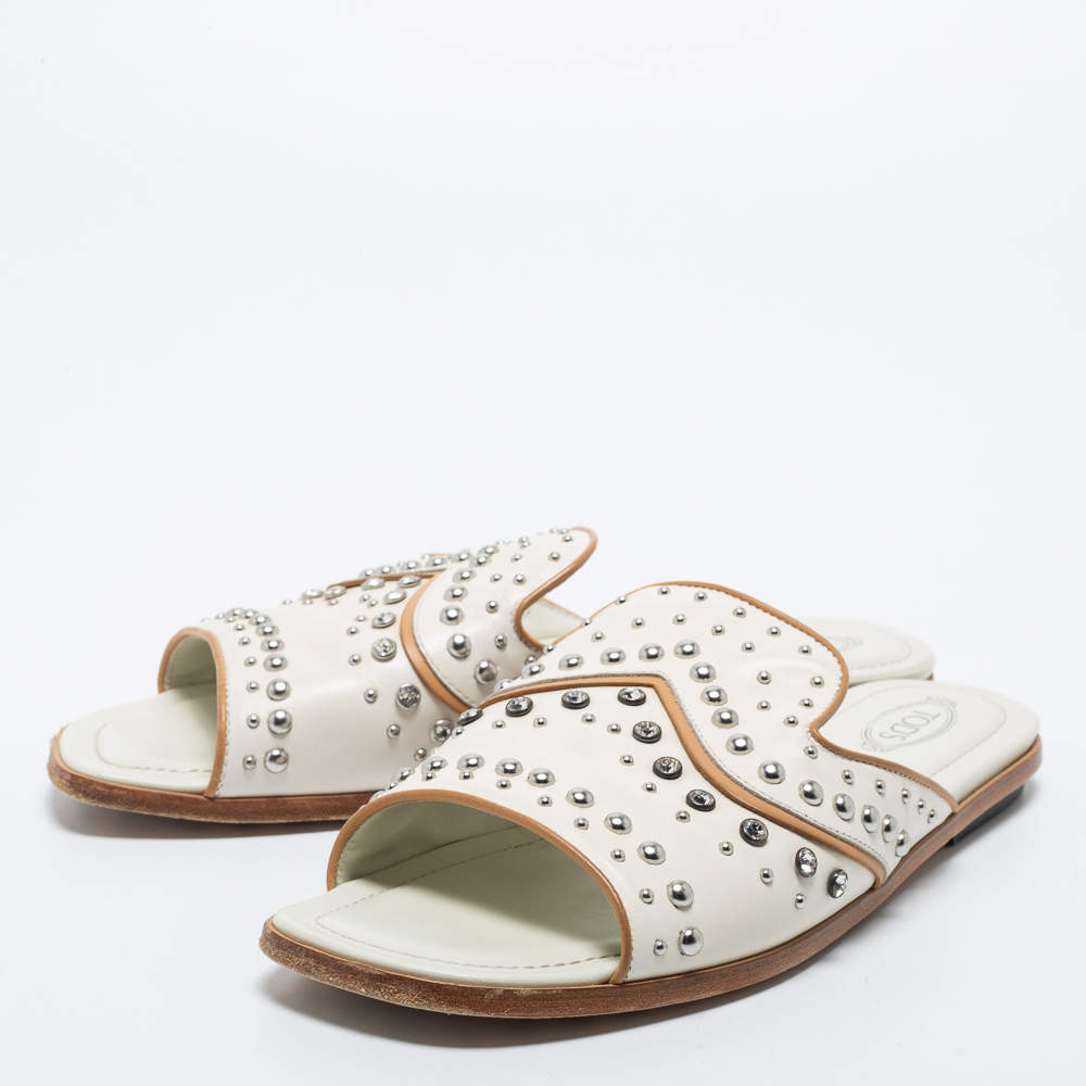 Pre Owned Tod's White Leather Slide Sandals Size 40