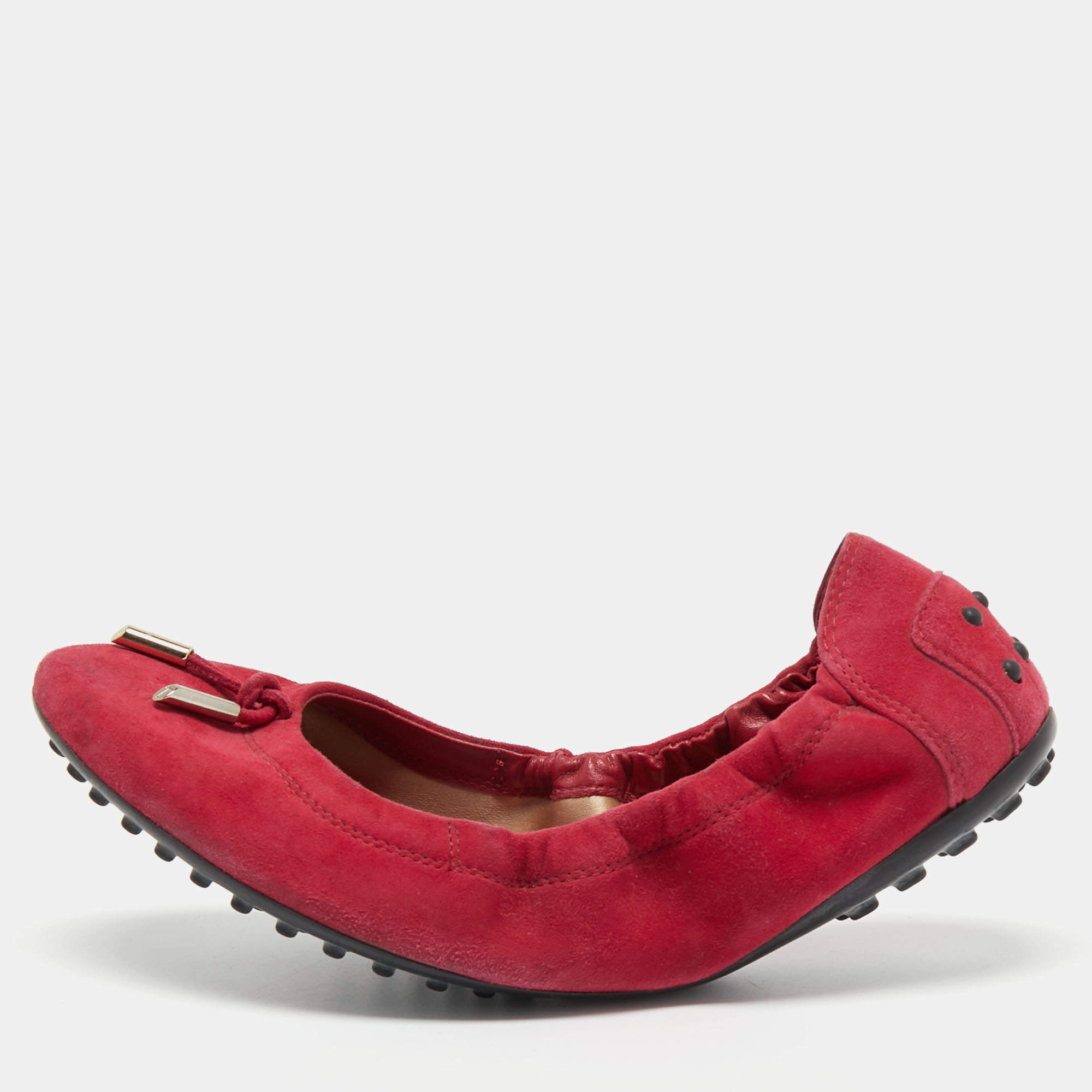Pre Owned Tod's Pink Suede Scrunch Ballet Flats Size 38.5