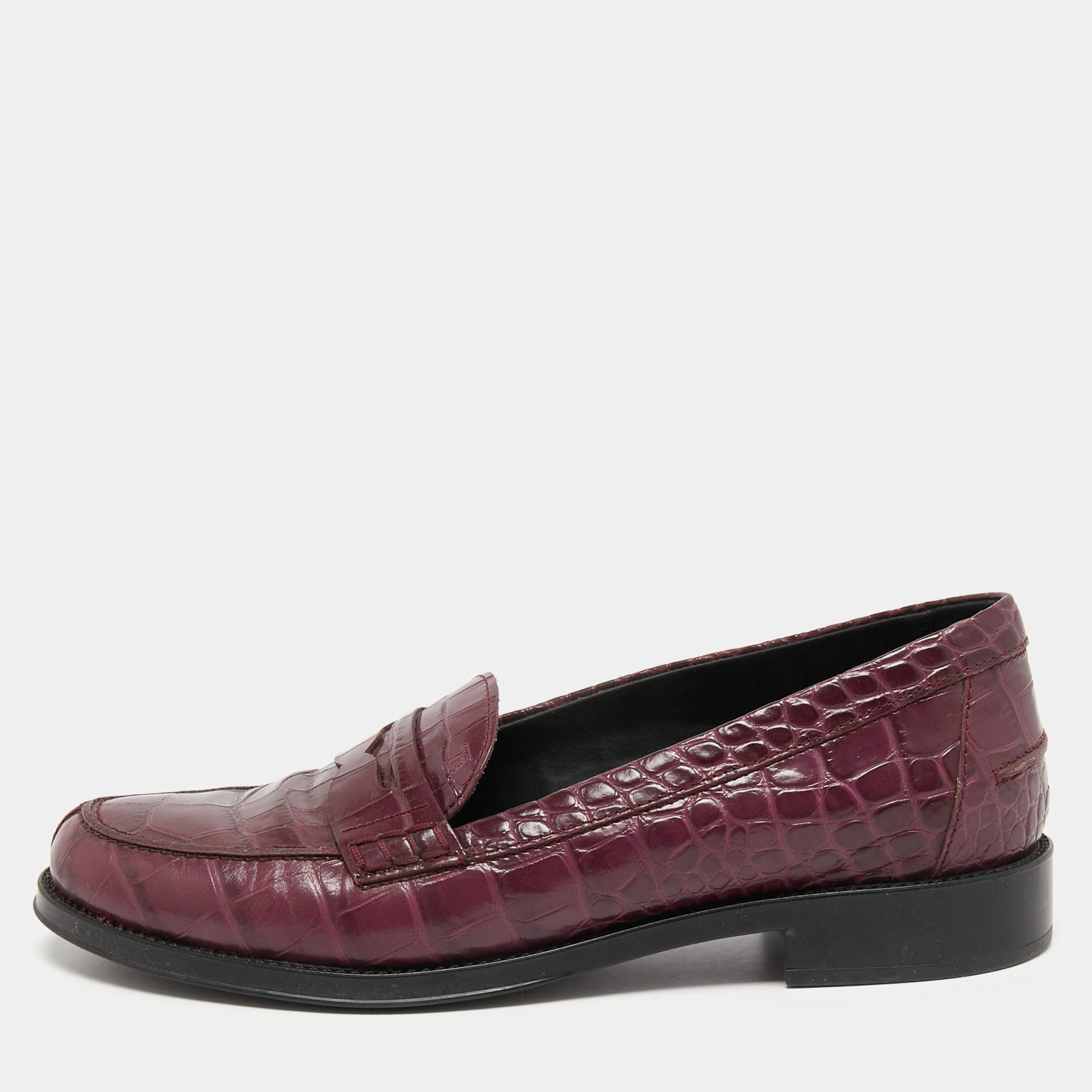 Tod's Purple Crocodile Slip On Loafers Size 38.5
