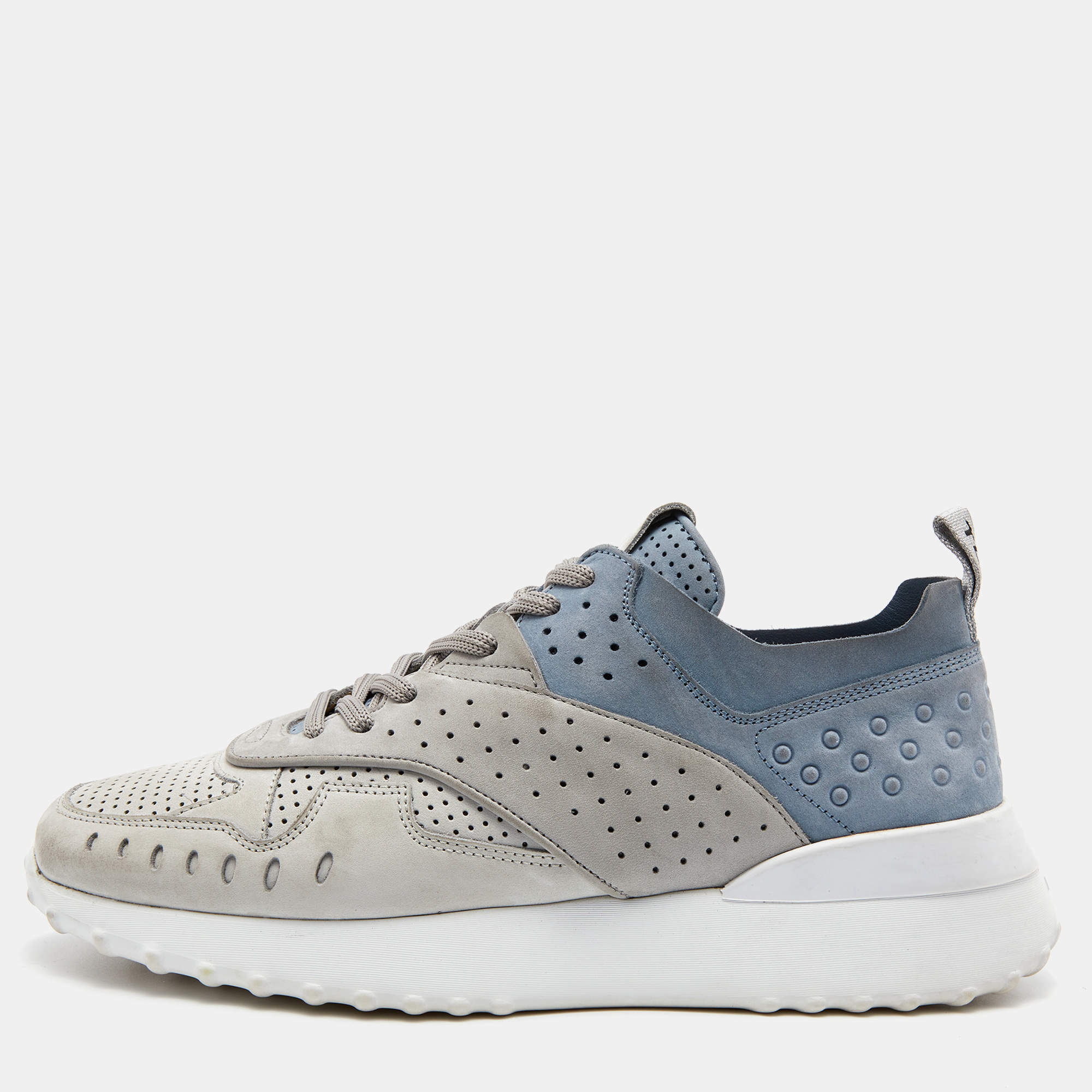 Pre Owned Tod's Grey/Blue Nubuck Leather Perforated Low Top Sneakers Size 39