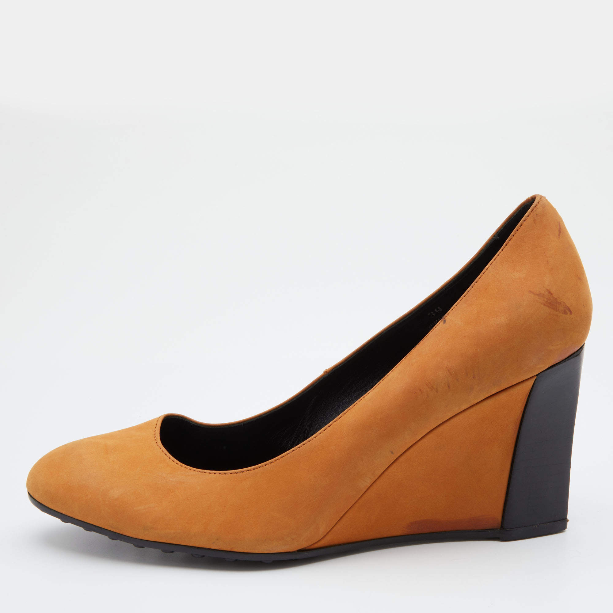 Tod's Brown Nubuck Leather Wedge Pumps Size 39