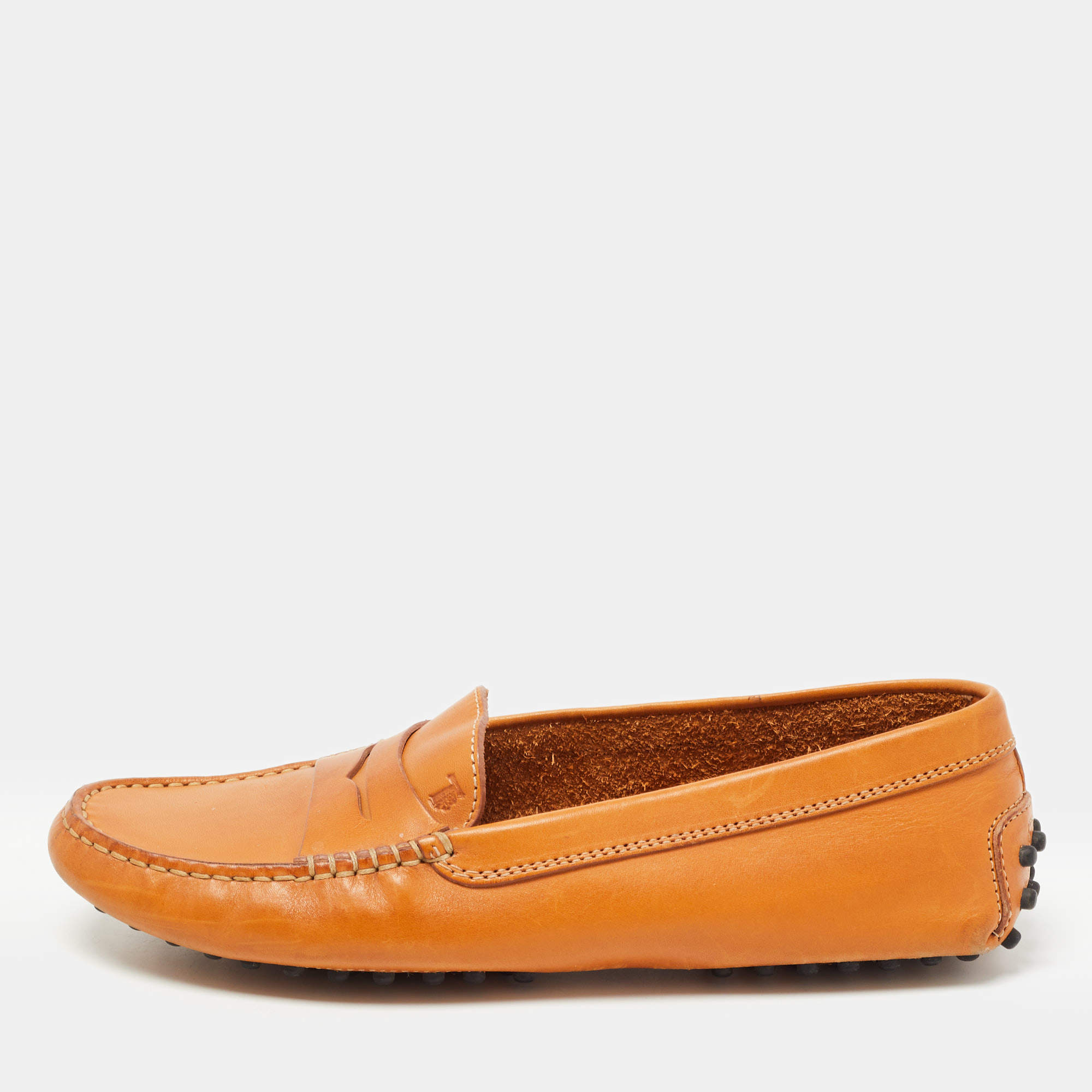 Pre Owned Tod's Brown Leather Slip On Loafers Size 37.5