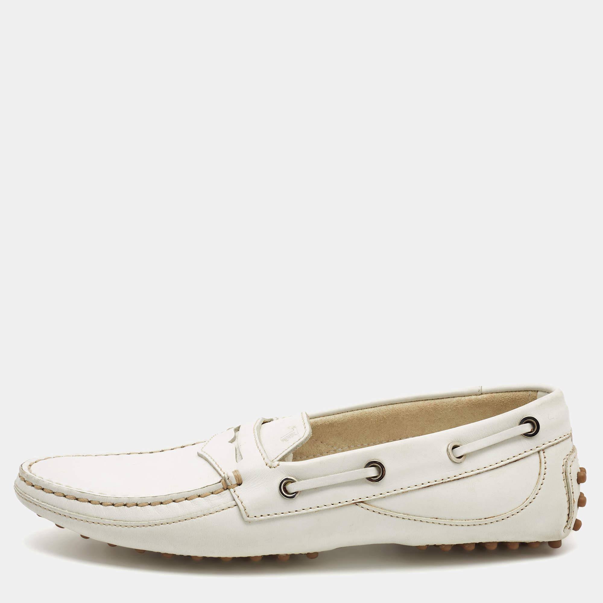 Pre Owned Tod's White Leather Penny Slip On Loafers Size 38
