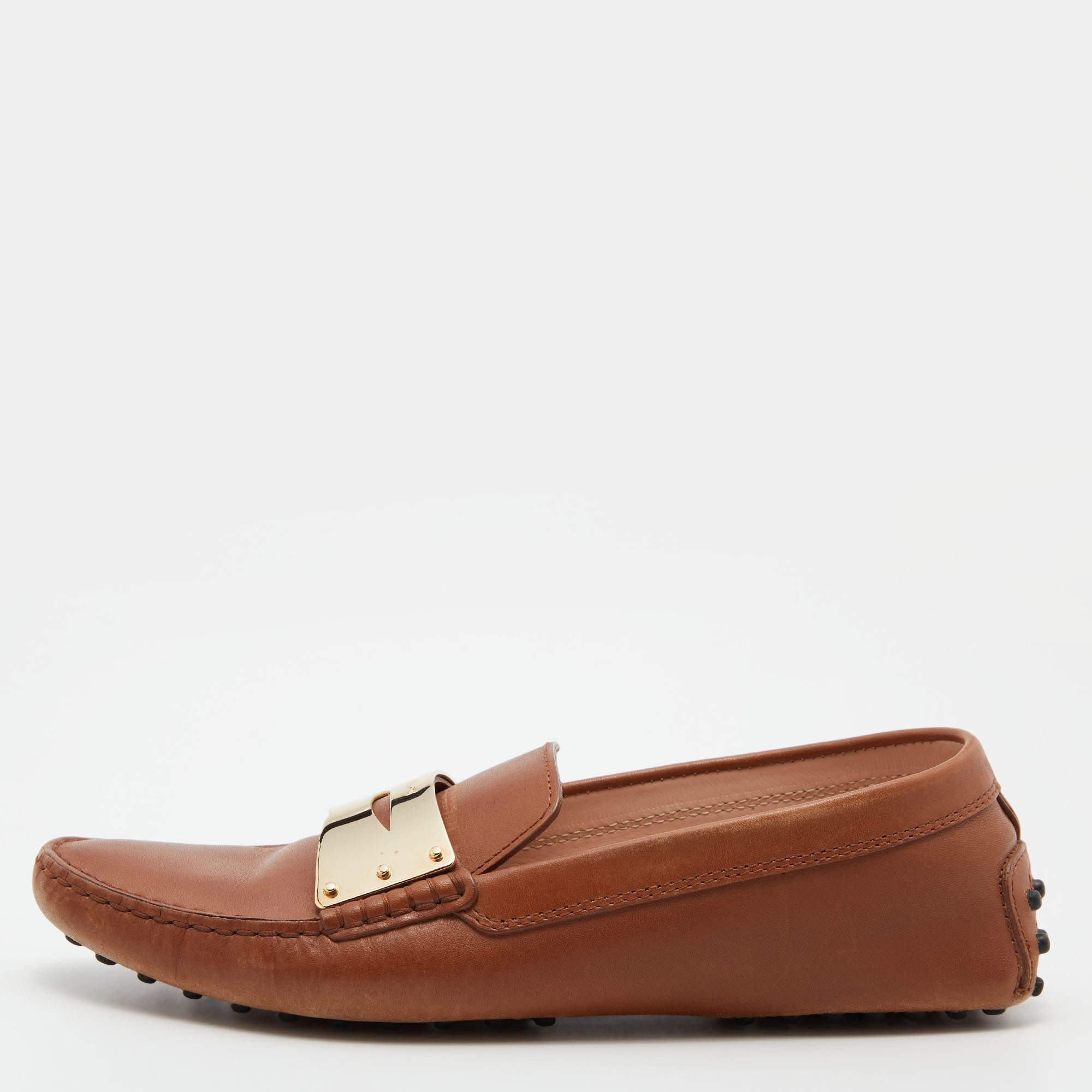 Pre Owned Tod's Tan Leather Gommino Driving Loafers Size 38