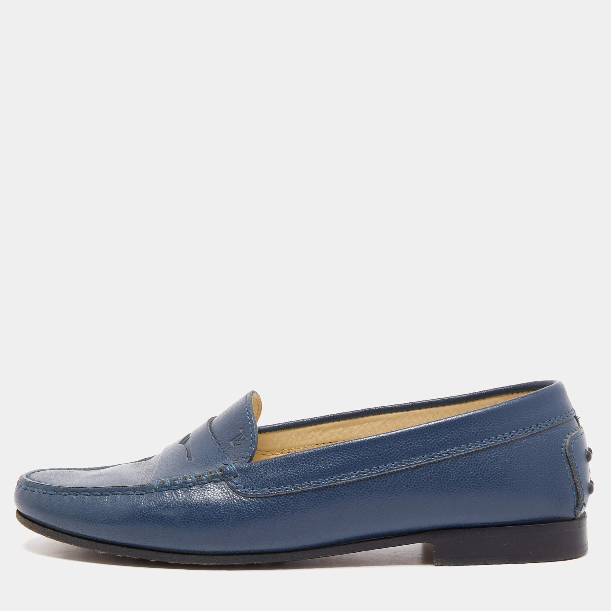 Tod's Blue Leather Penny Loafers Size 39