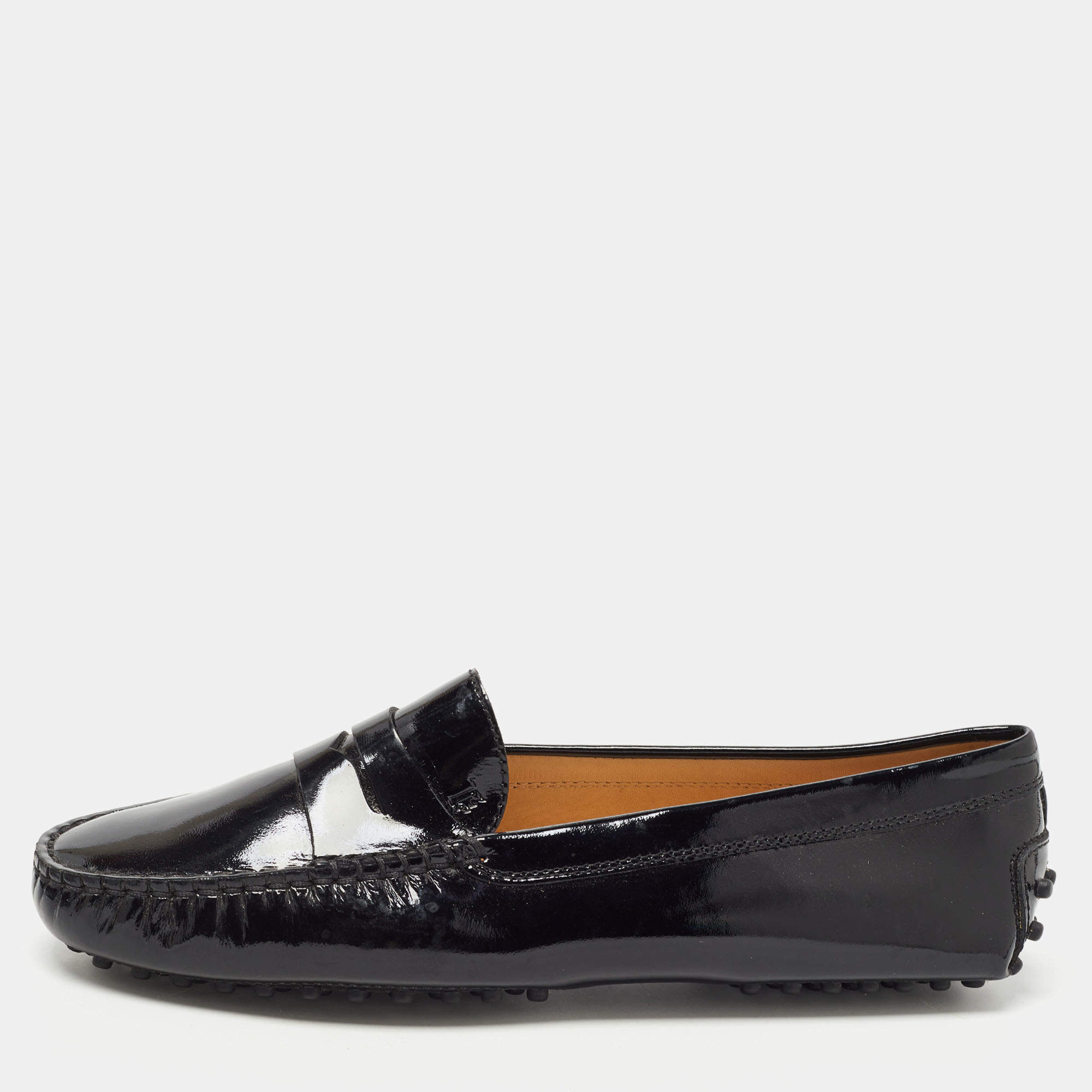 Pre Owned Tod's Black Patent Leather Penny Loafers Size 38.5
