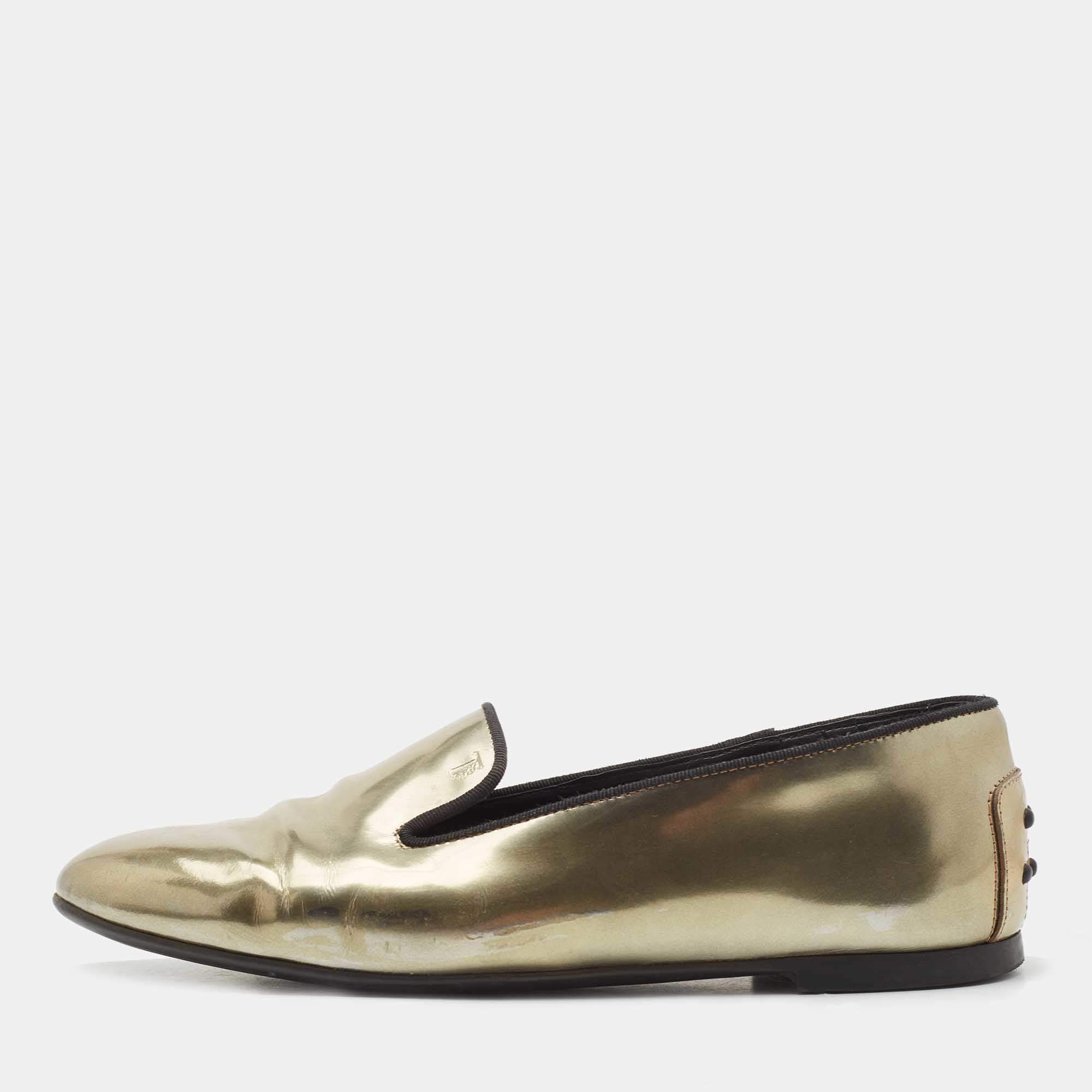 Pre Owned Tod's Metallic Leather Smoking Slippers Size 36
