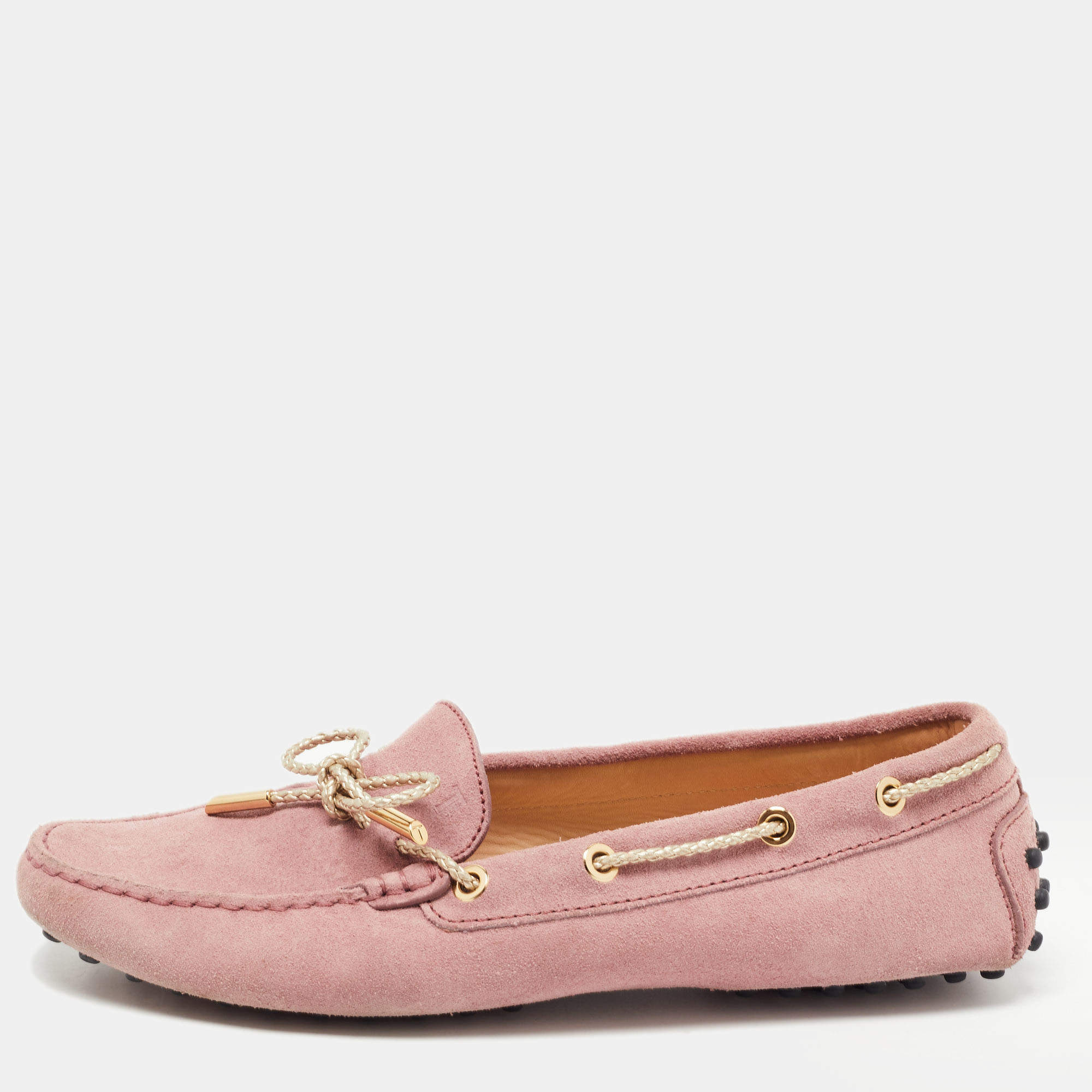 Pre Owned Tod's Pink Suede Gommino Slip On Loafers Size 38.5