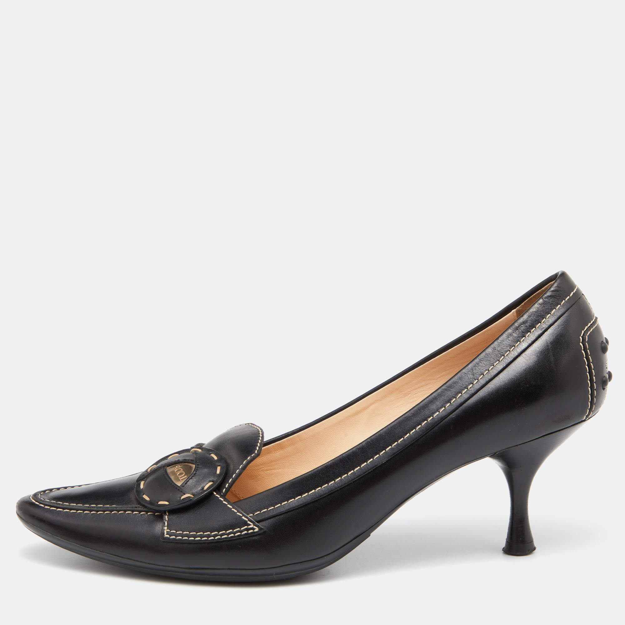 مملوكة مسبقًا Tod's Black Leather Pointed Toe Loafer Pumps Size 39
