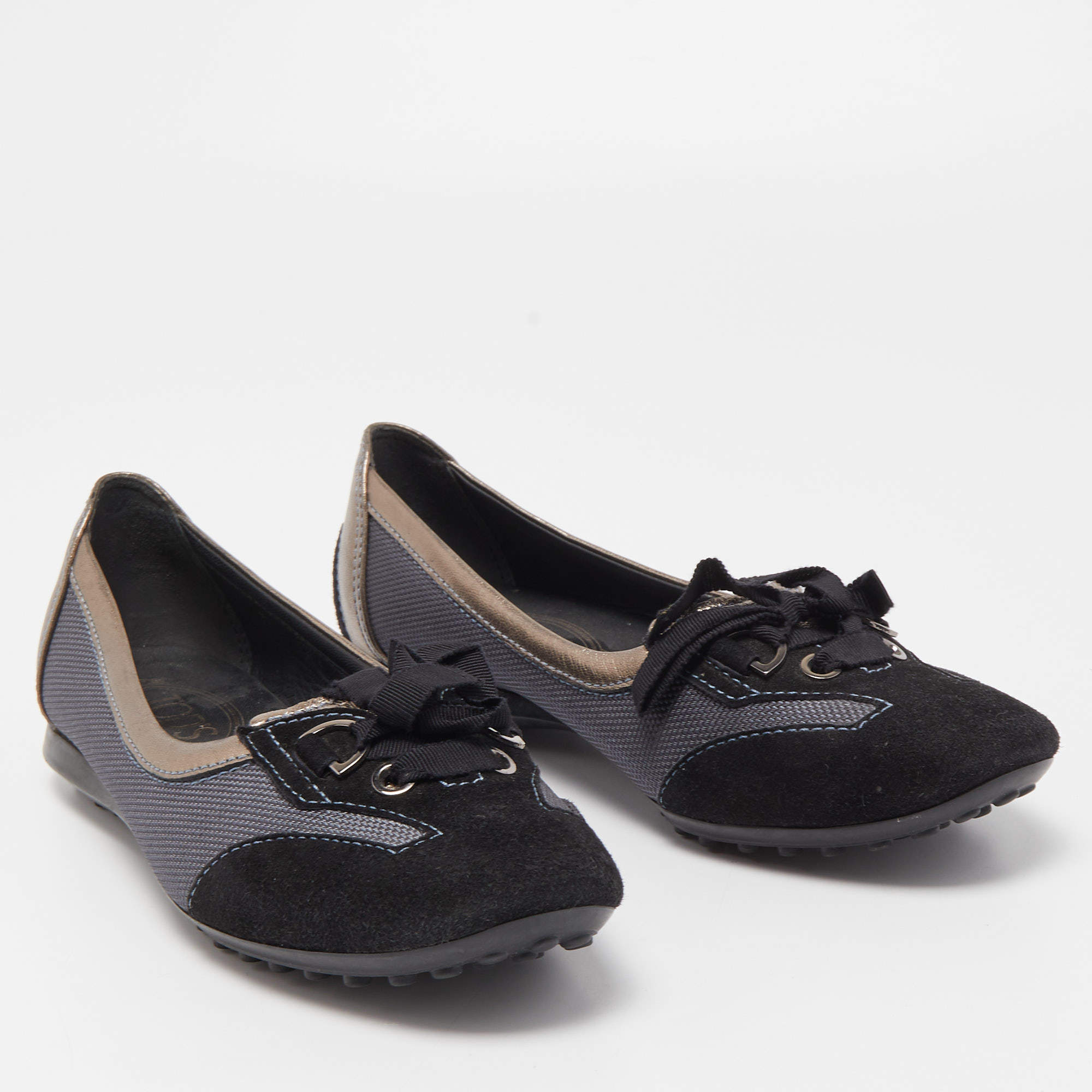 Pre Owned Tod's Tricolor Canvas and Leather Ballet Flats Size 37