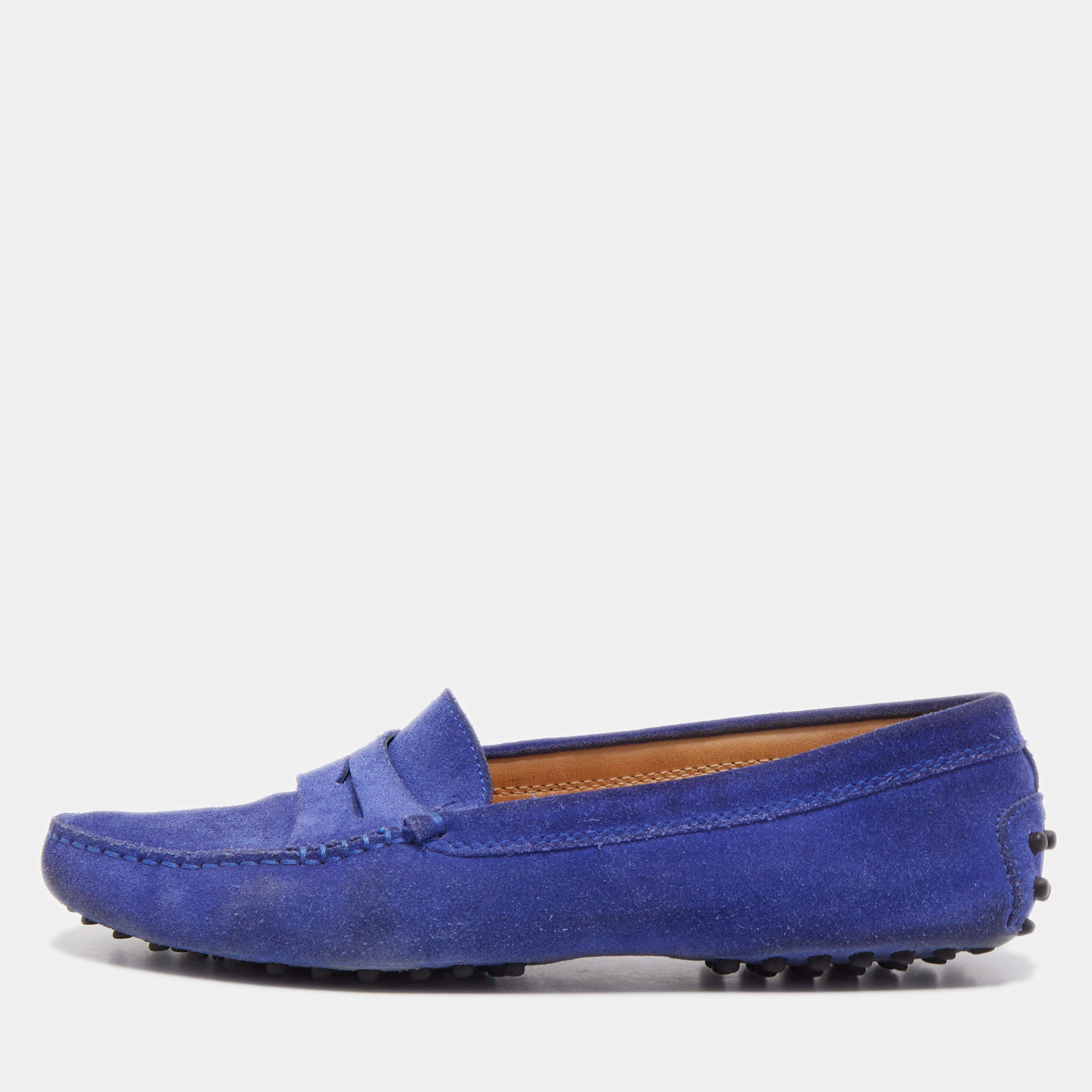 Pre Owned Tod's Blue Suede Gommino Slip On Loafers Size 38.5