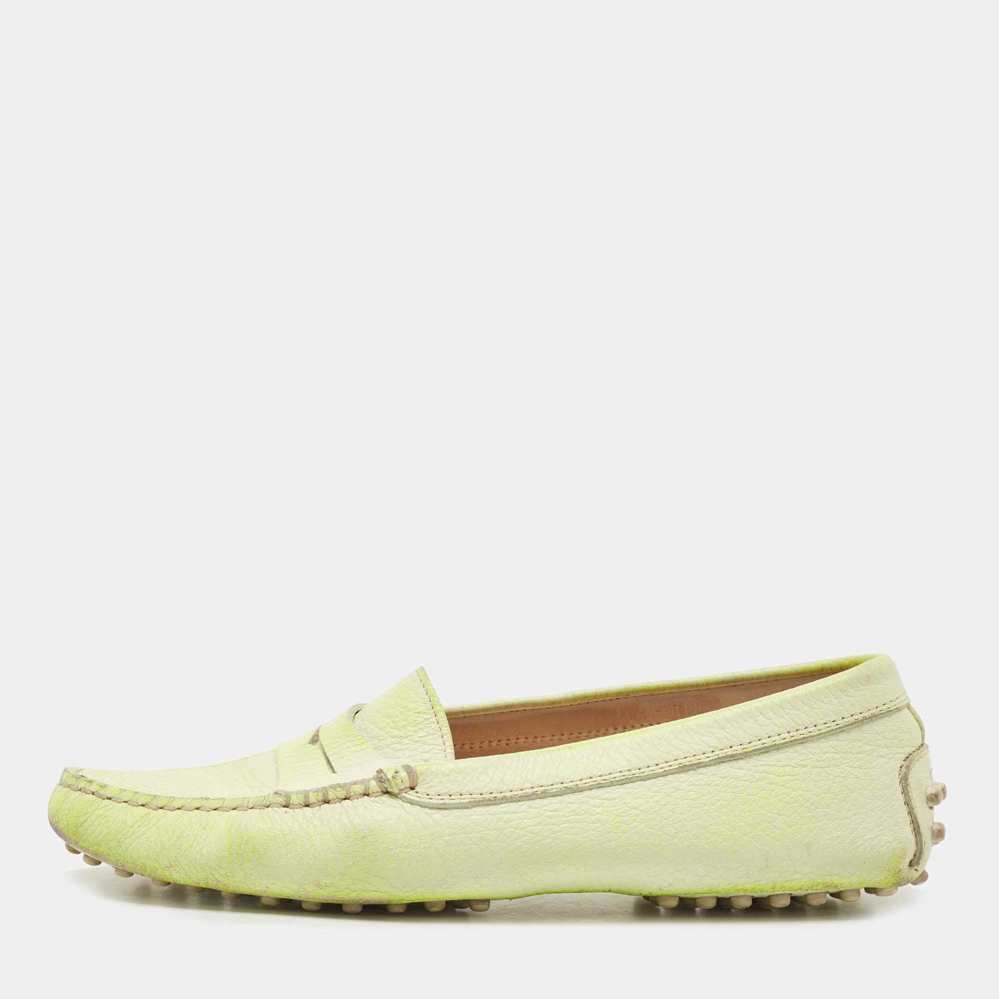 Tod's Neon Two Tone Leather Penny Slip On Loafers Size 36