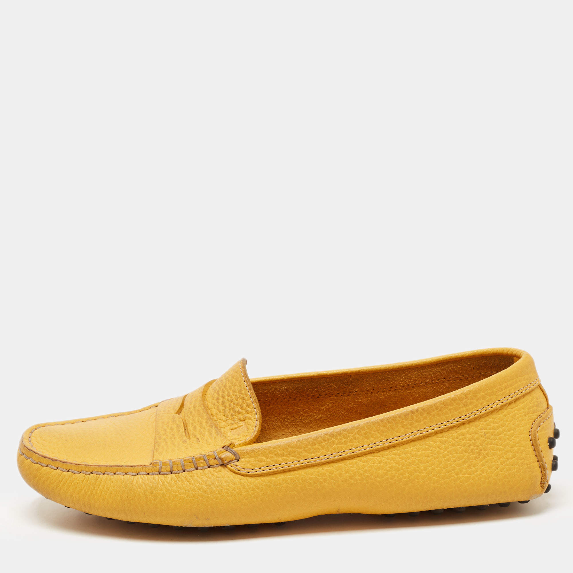 مملوكة مسبقًا Tod's Yellow Leather Penny Loafers Size 38