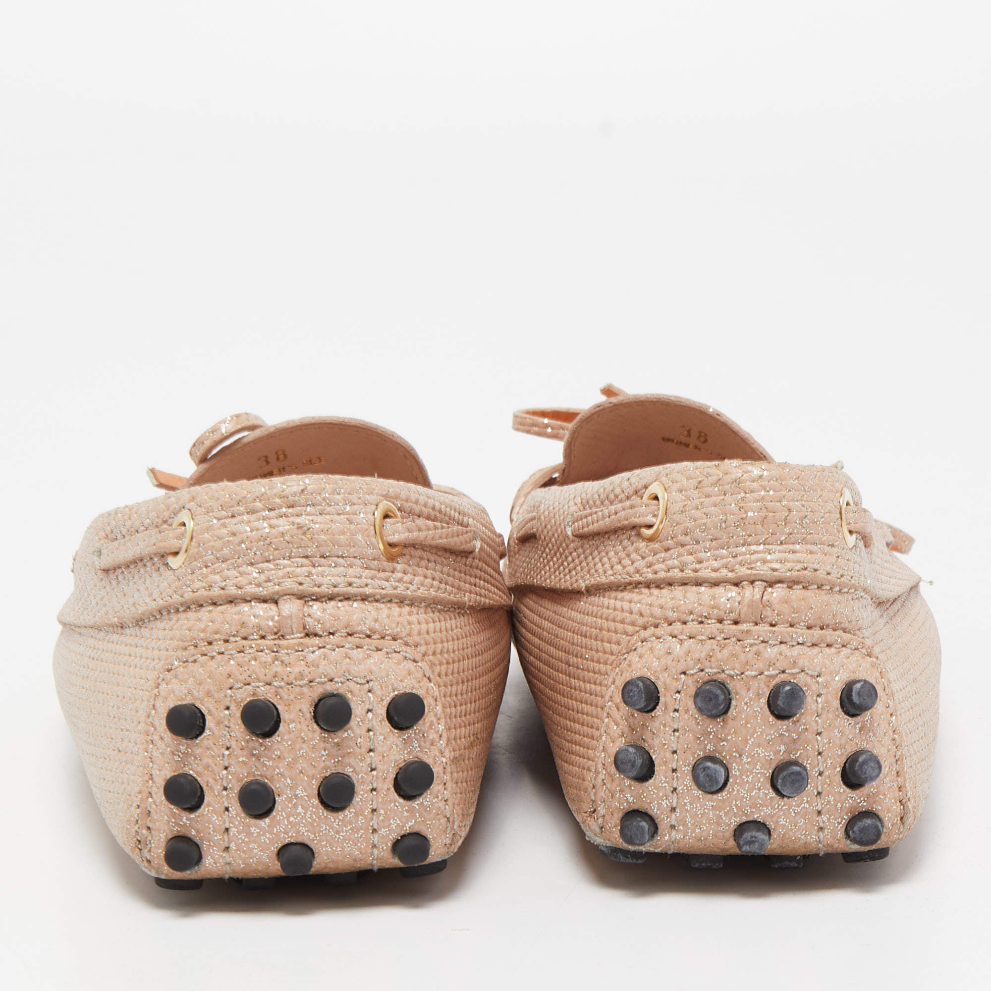 Pre Owned Tod's Pink Leather Bow Detail Slip On Loafers Size 38