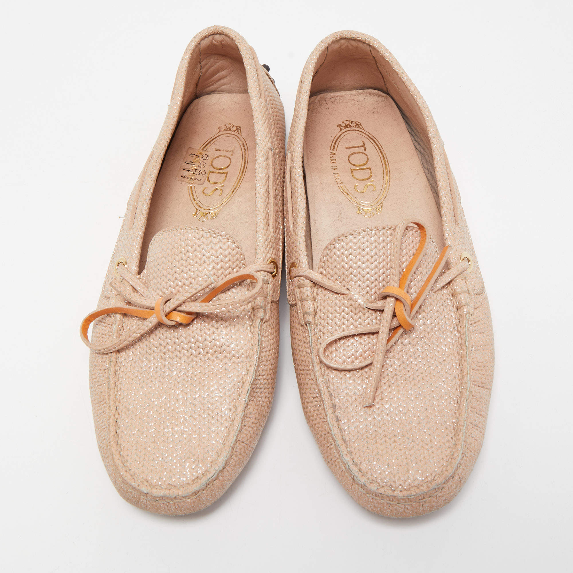 Pre Owned Tod's Pink Leather Bow Detail Slip On Loafers Size 38