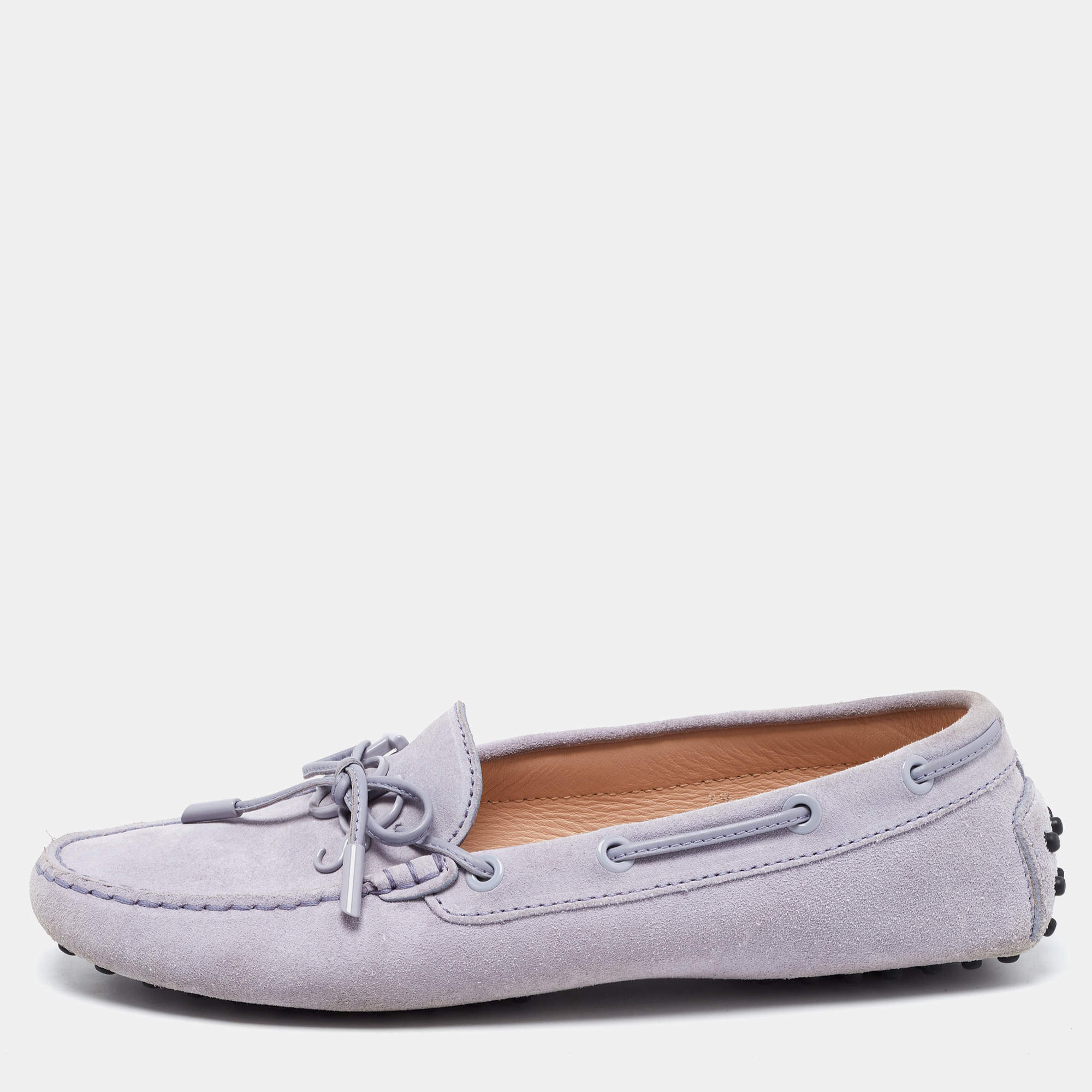 Pre Owned Tod's Purple Suede Logo Charm Bow Loafers Size 39