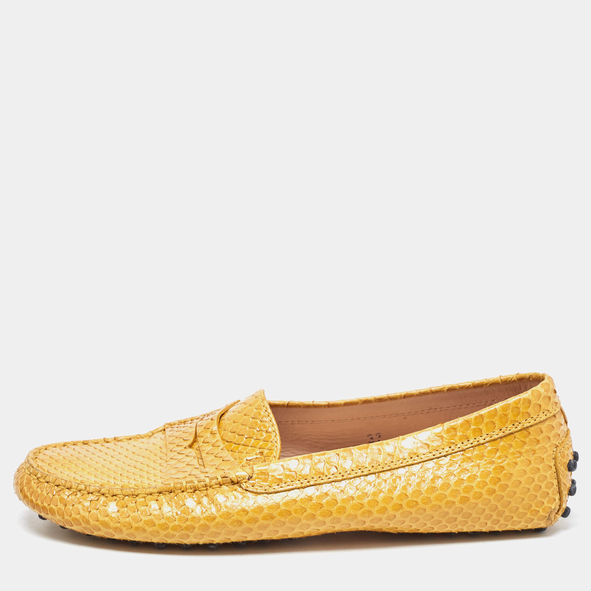 مملوكة مسبقًا Tod's Yellow Python Penny Loafers Size 37 