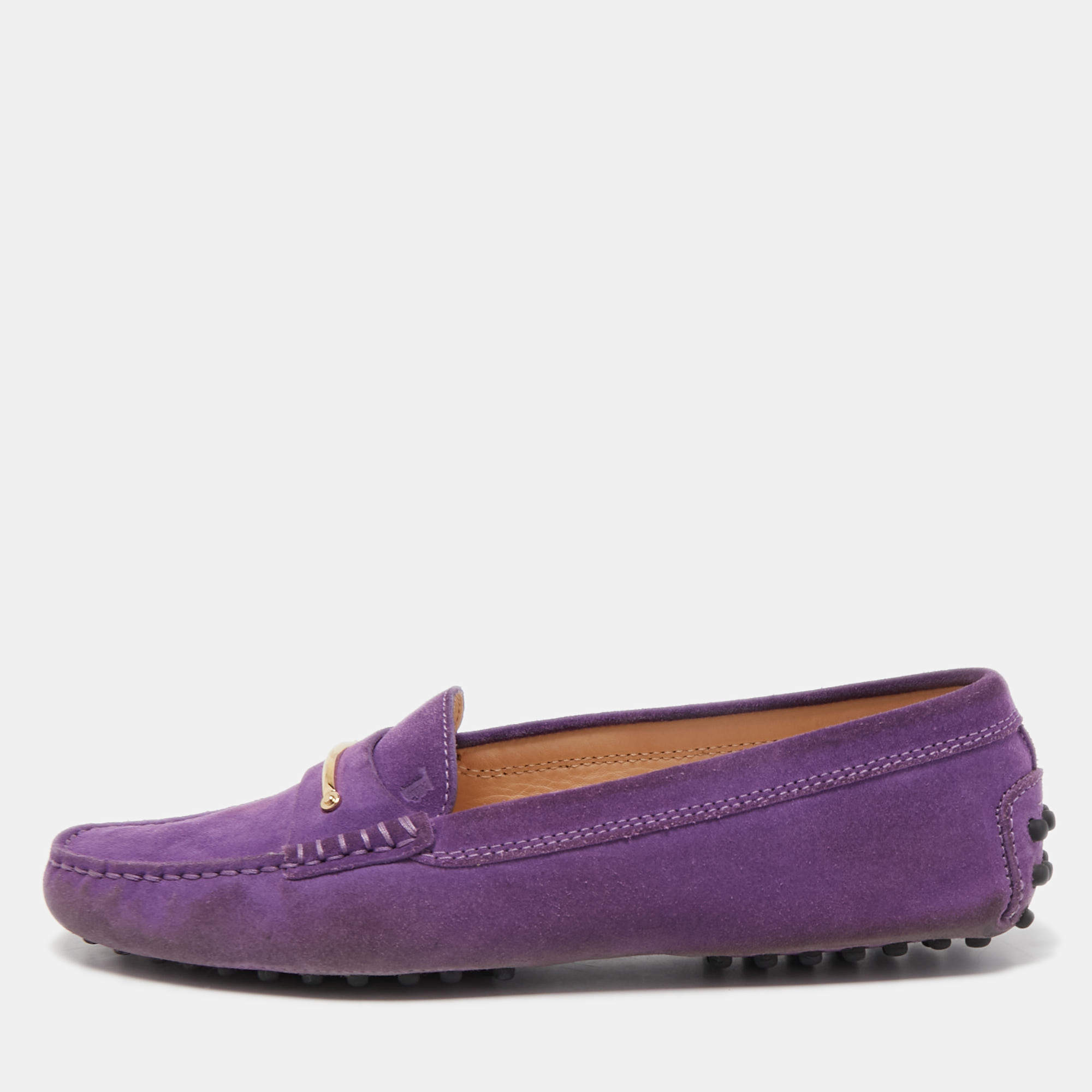 Pre Owned Tod's Purple Suede Slip On Loafers Size 38.5
