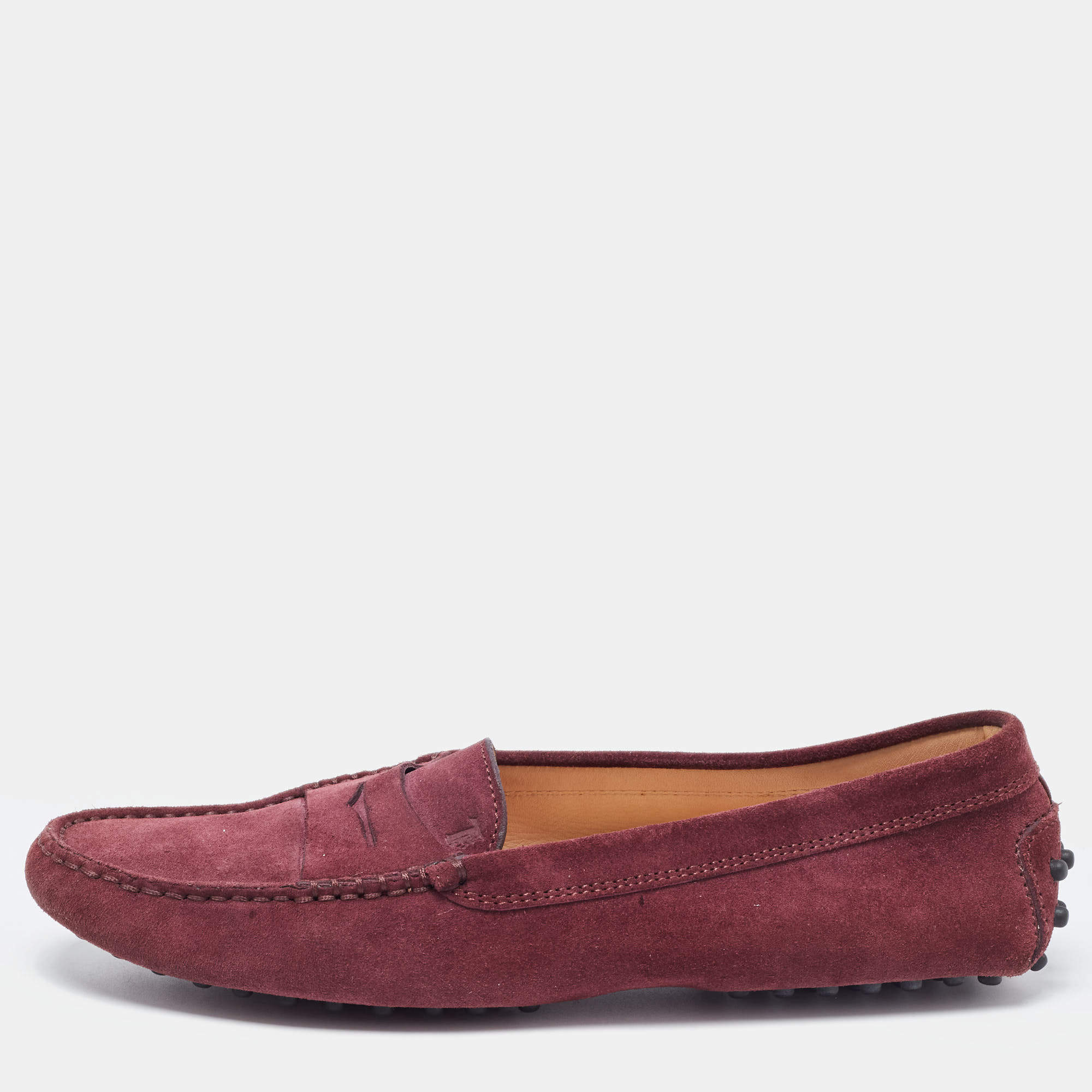 Pre Owned Tod's Purple Suede Gommino Loafers Size 38
