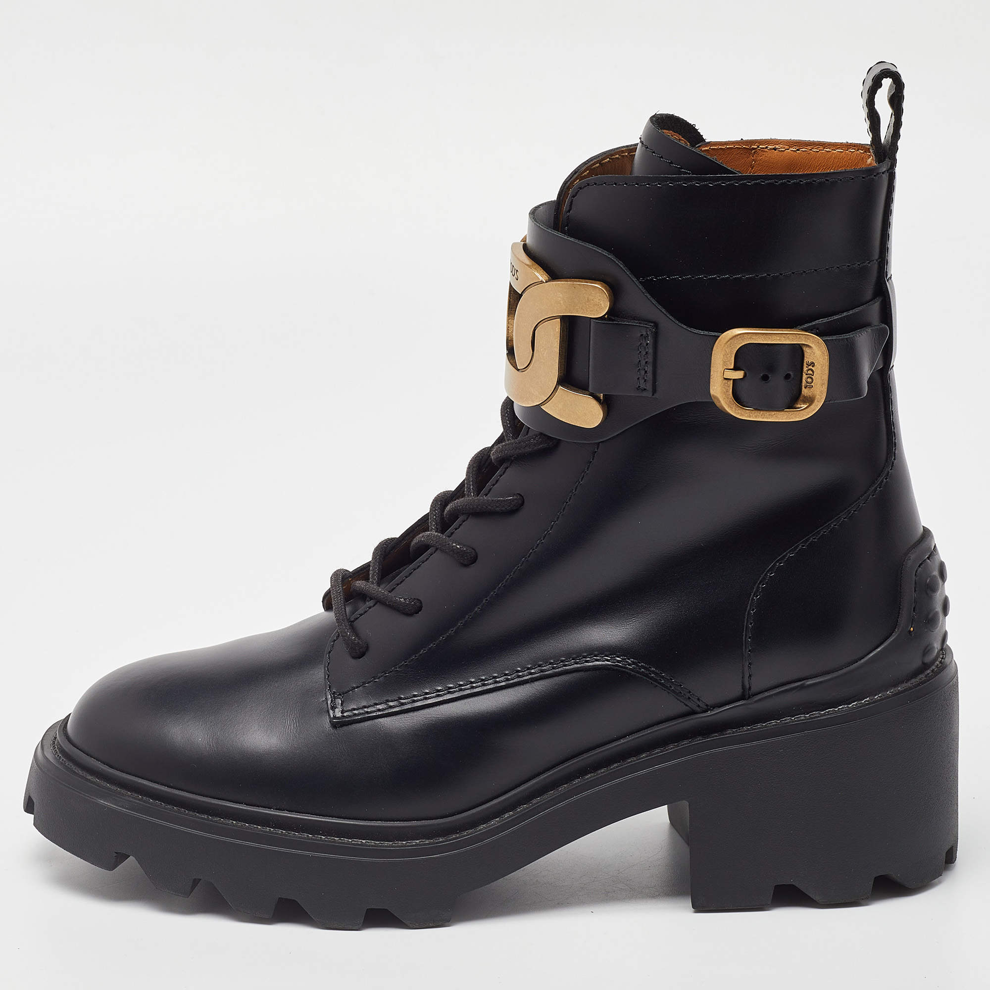 Pre Owned Tod's Black Leather Catena Ankle Booties Size 37