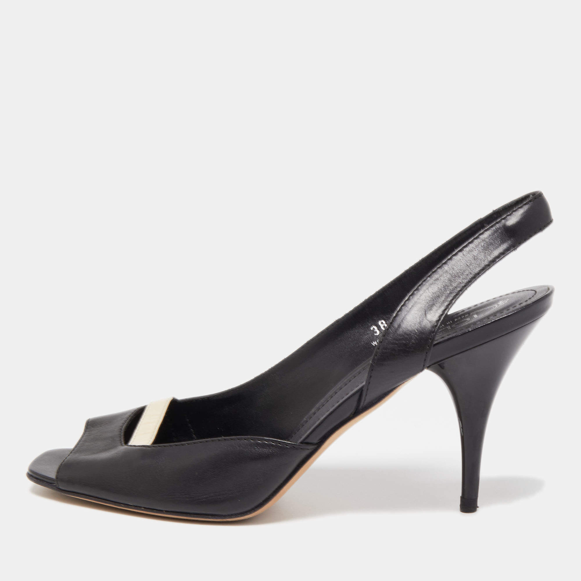 Pre Owned Tod's Black/Cream Leather D'Orsay Open Toe Slingback Sandals Size 38