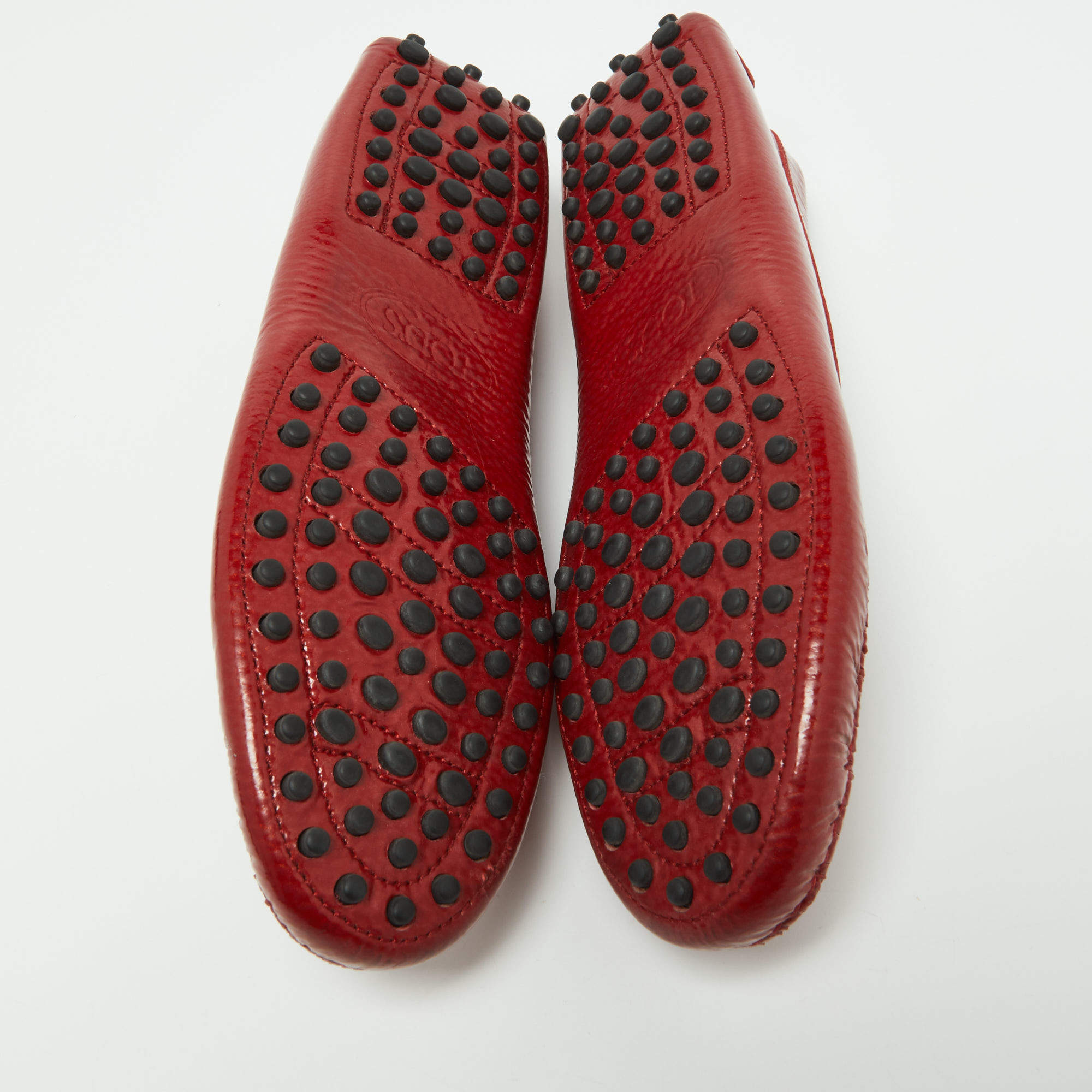 Pre Owned Tod's Red Patent Leather Penny Loafers Size 36