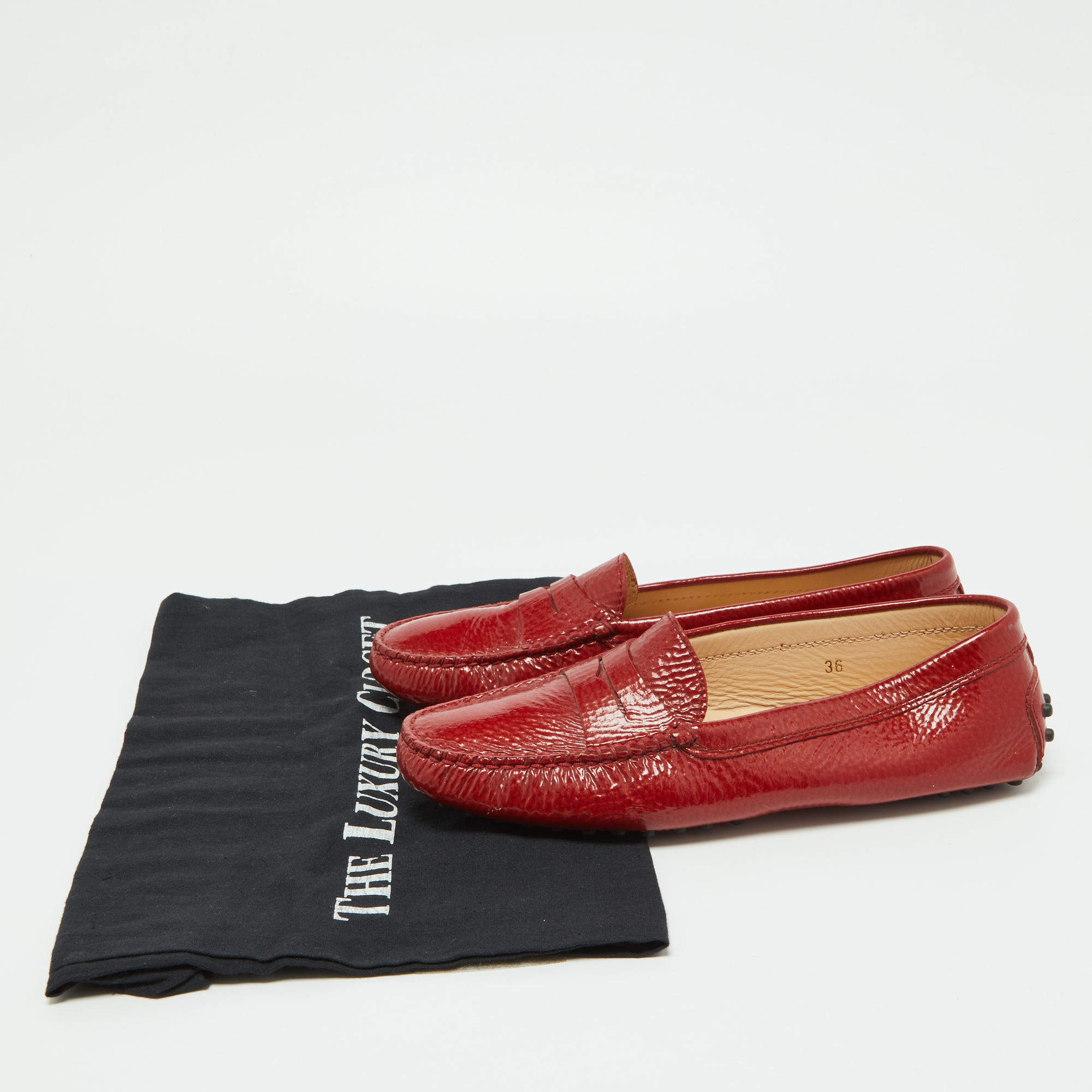 Pre Owned Tod's Red Patent Leather Penny Loafers Size 36