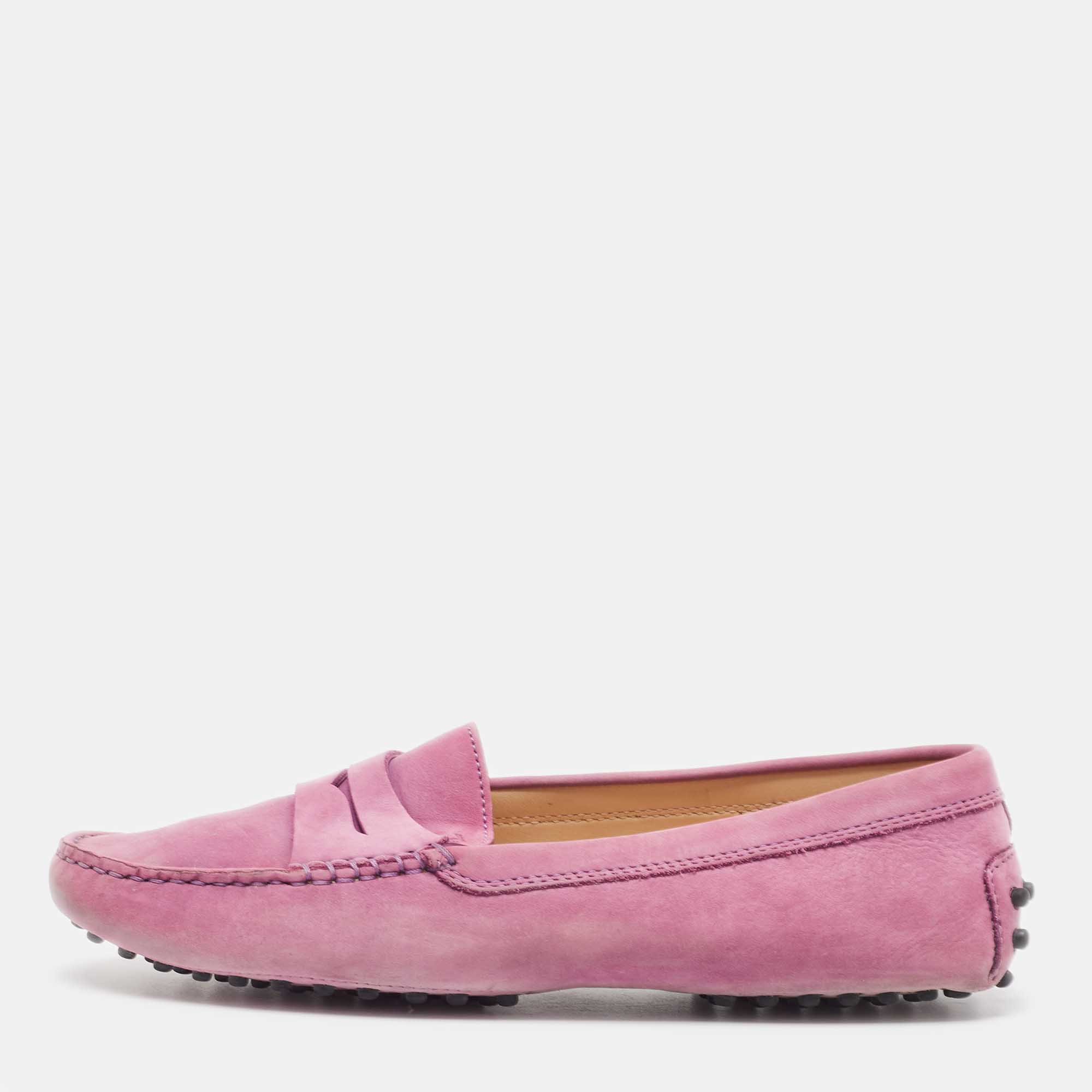 Pre Owned Tod's Purple Suede Gommino Loafers Size 39