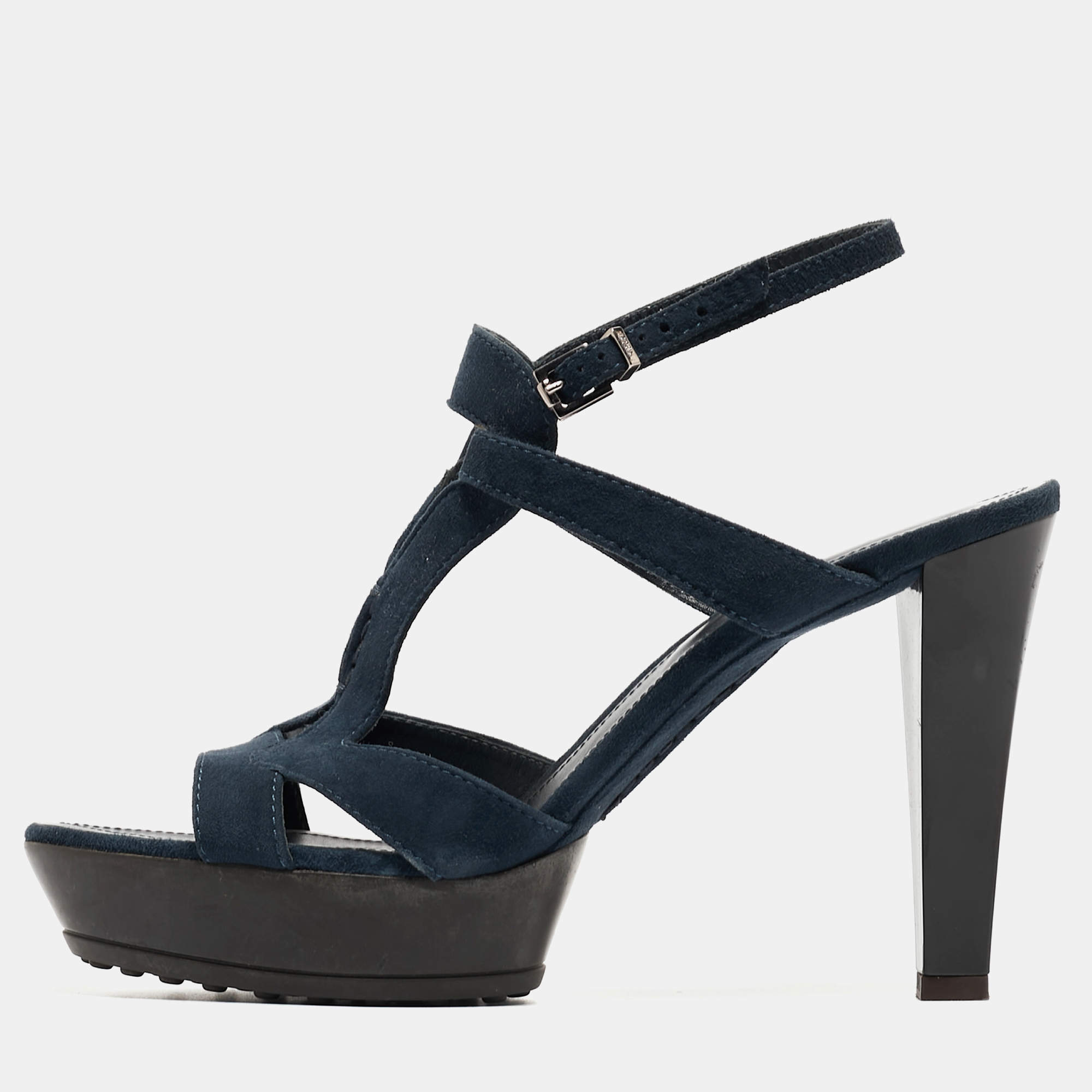 Tod's Navy Blue Cutout Suede Platform Sandals Size 40