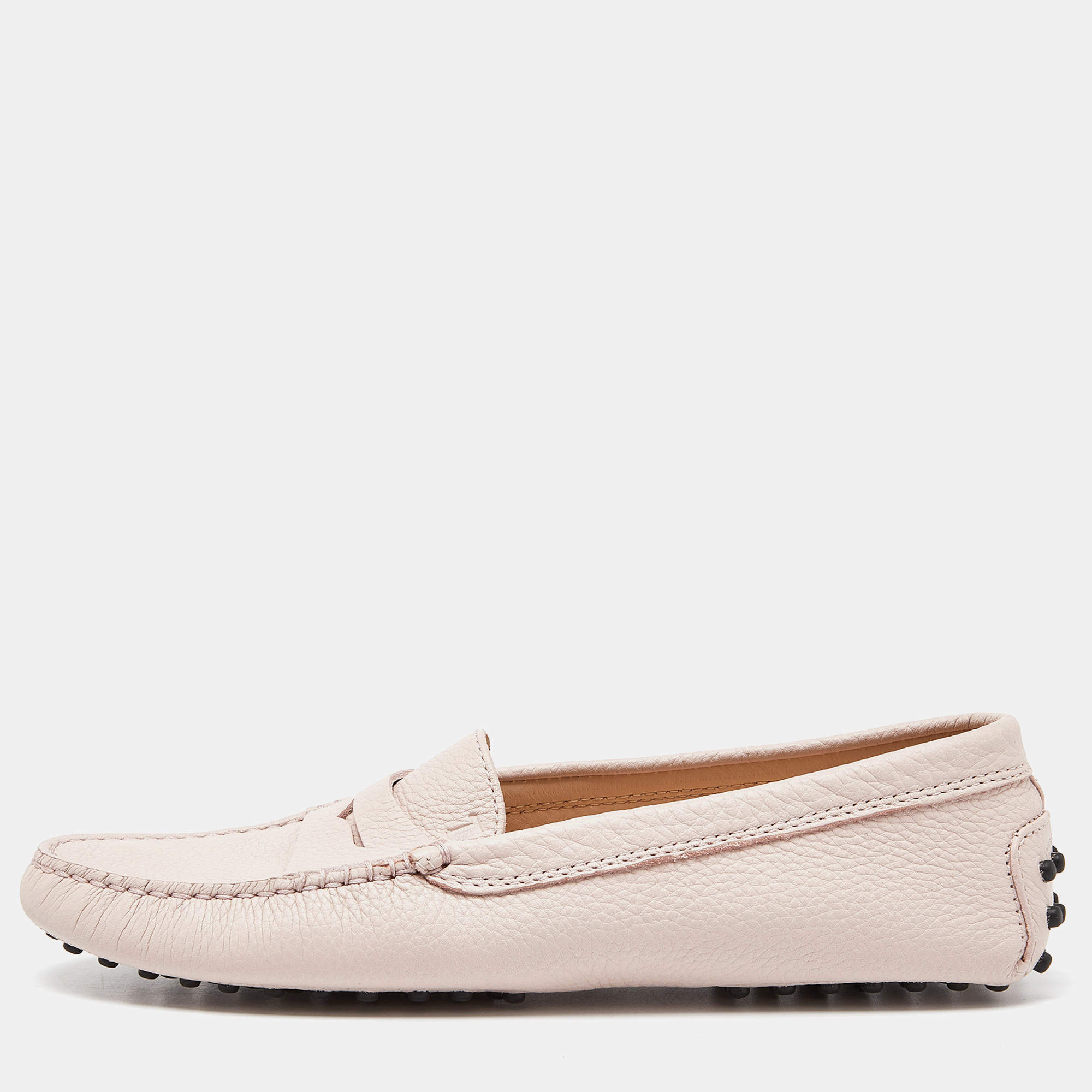 Pre Owned Tod's Pink Leather Gommino Driving Loafers Size 38.5