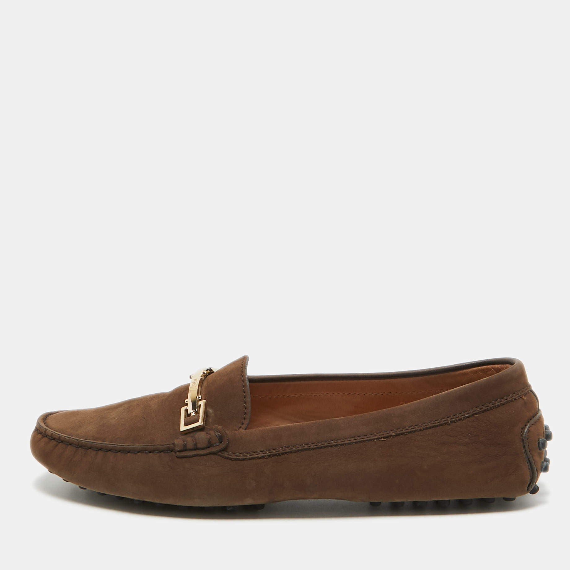 Pre Owned Tod's Brown Suede Gommino Loafers Size 39