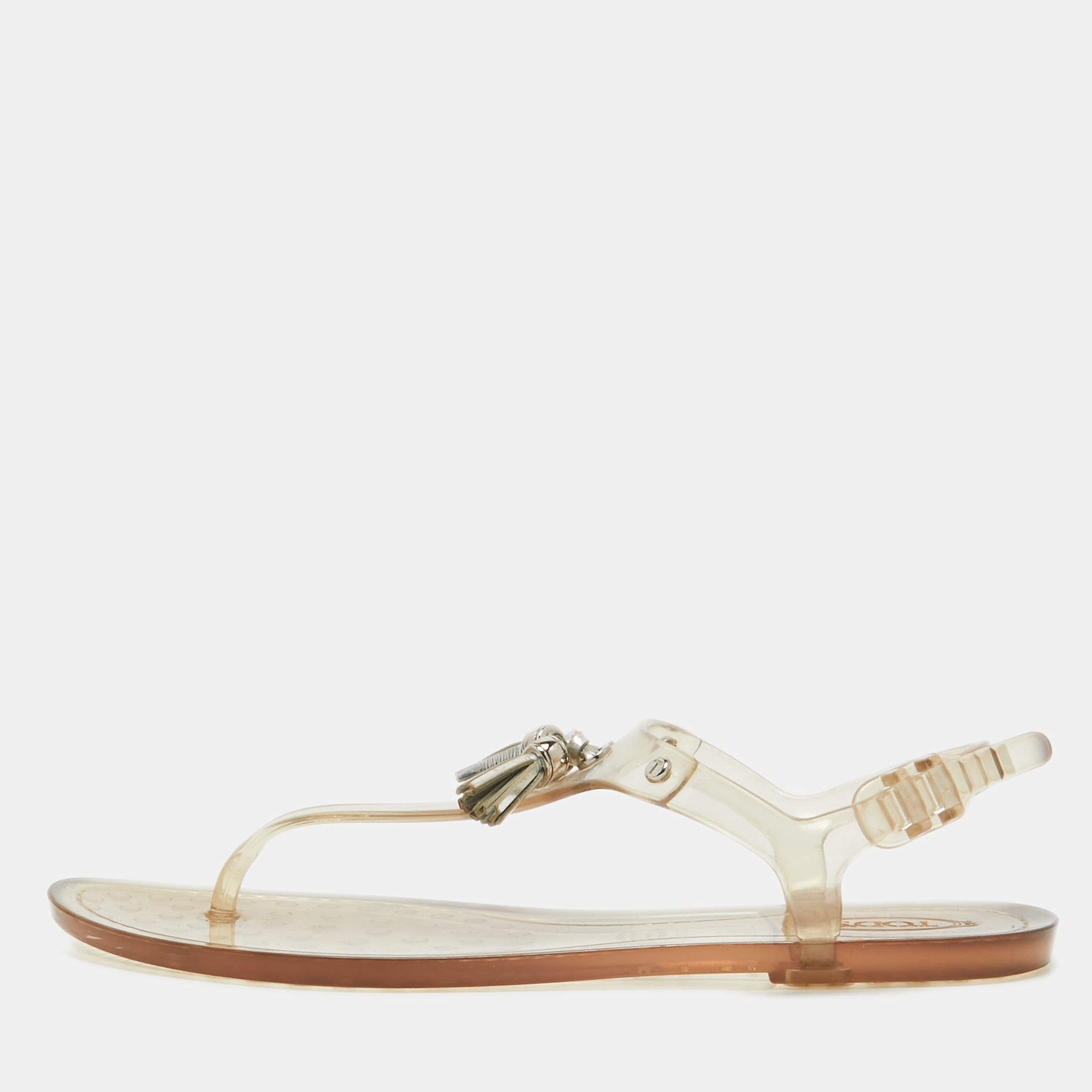 Tod's Transparent Rubber Tassel Bow Flat Thong Sandals Size 40