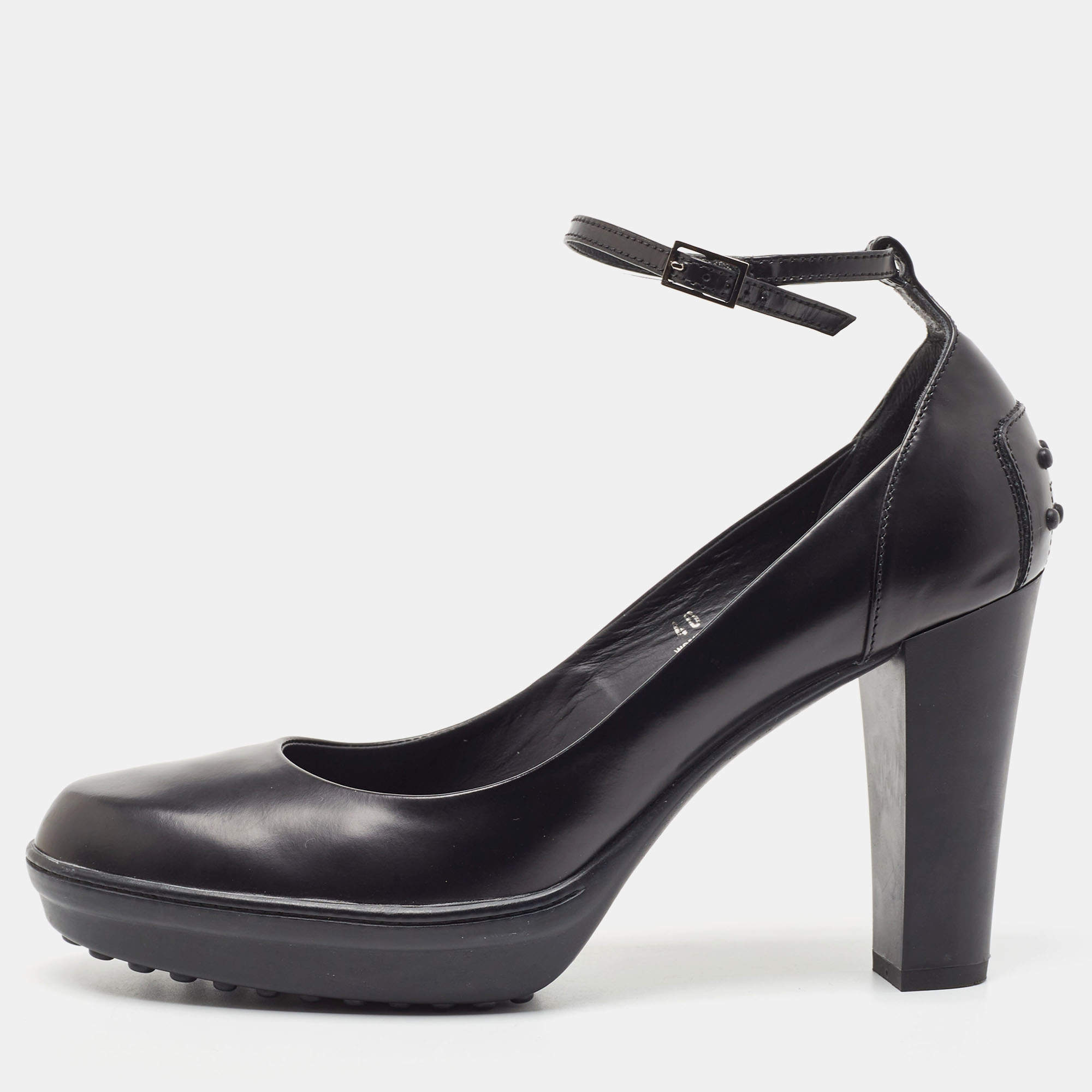 Pre Owned Tod's Black Leather Platform Ankle Strap Pumps Size 40