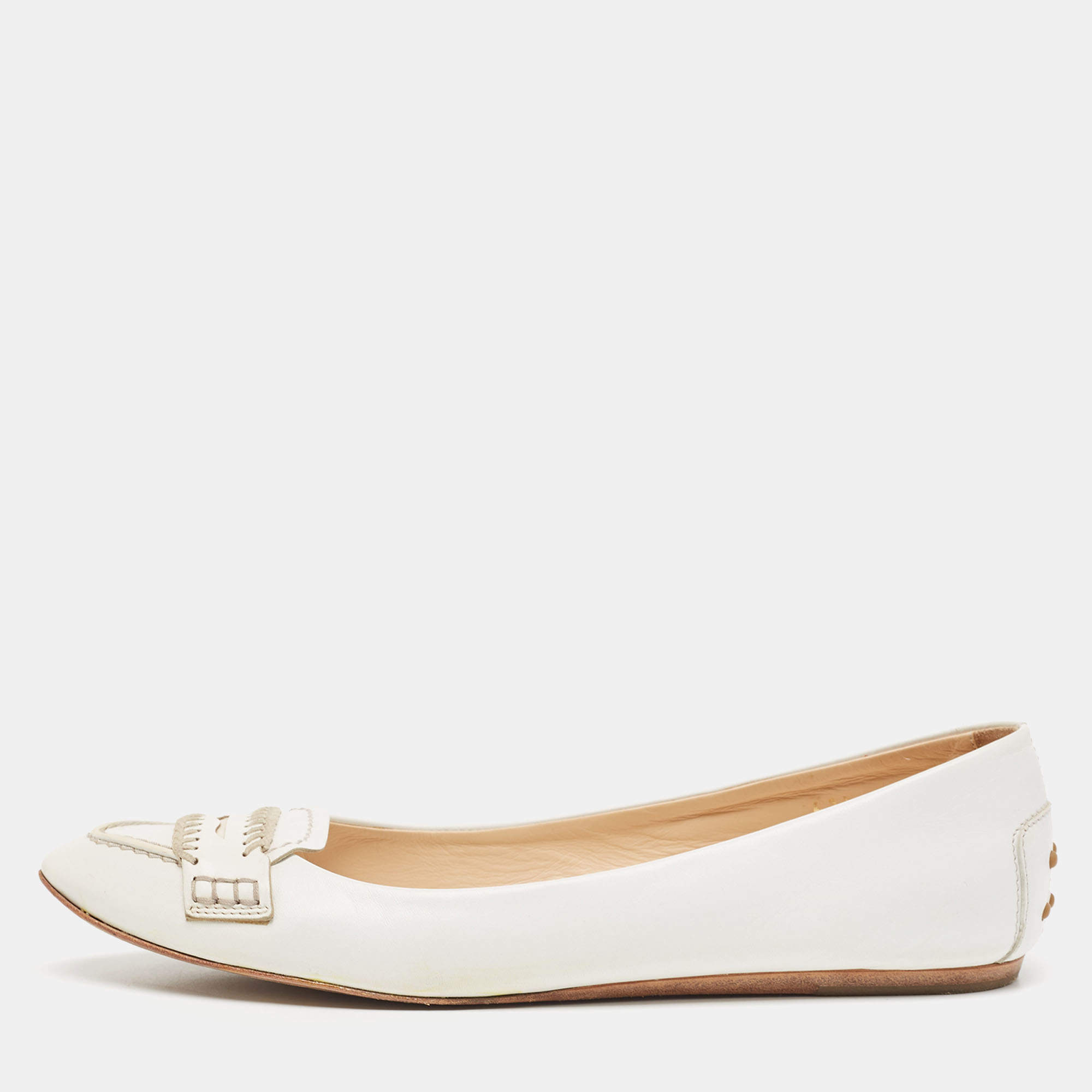 Pre Owned Tod's White Leather Ballet Flats Size 41.5 