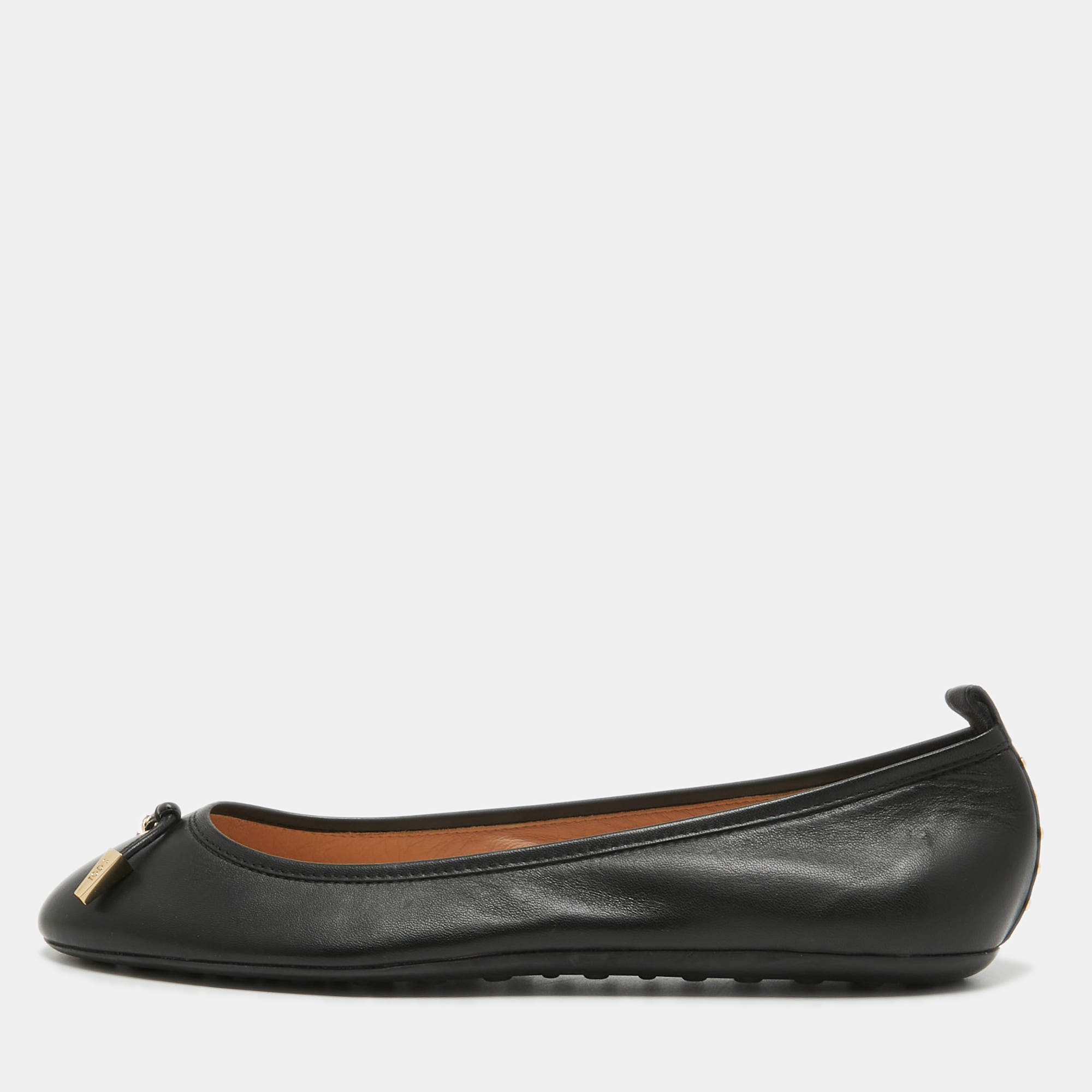 Pre Owned Tod's Black Leather Studded Ballet Flats Size 42