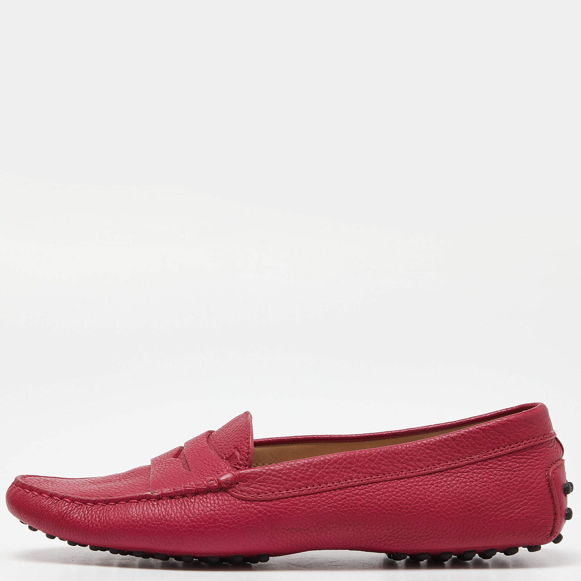 مملوكة مسبقًا Tod's Pink Leather Driver Penny Slip On Loafers Size 41