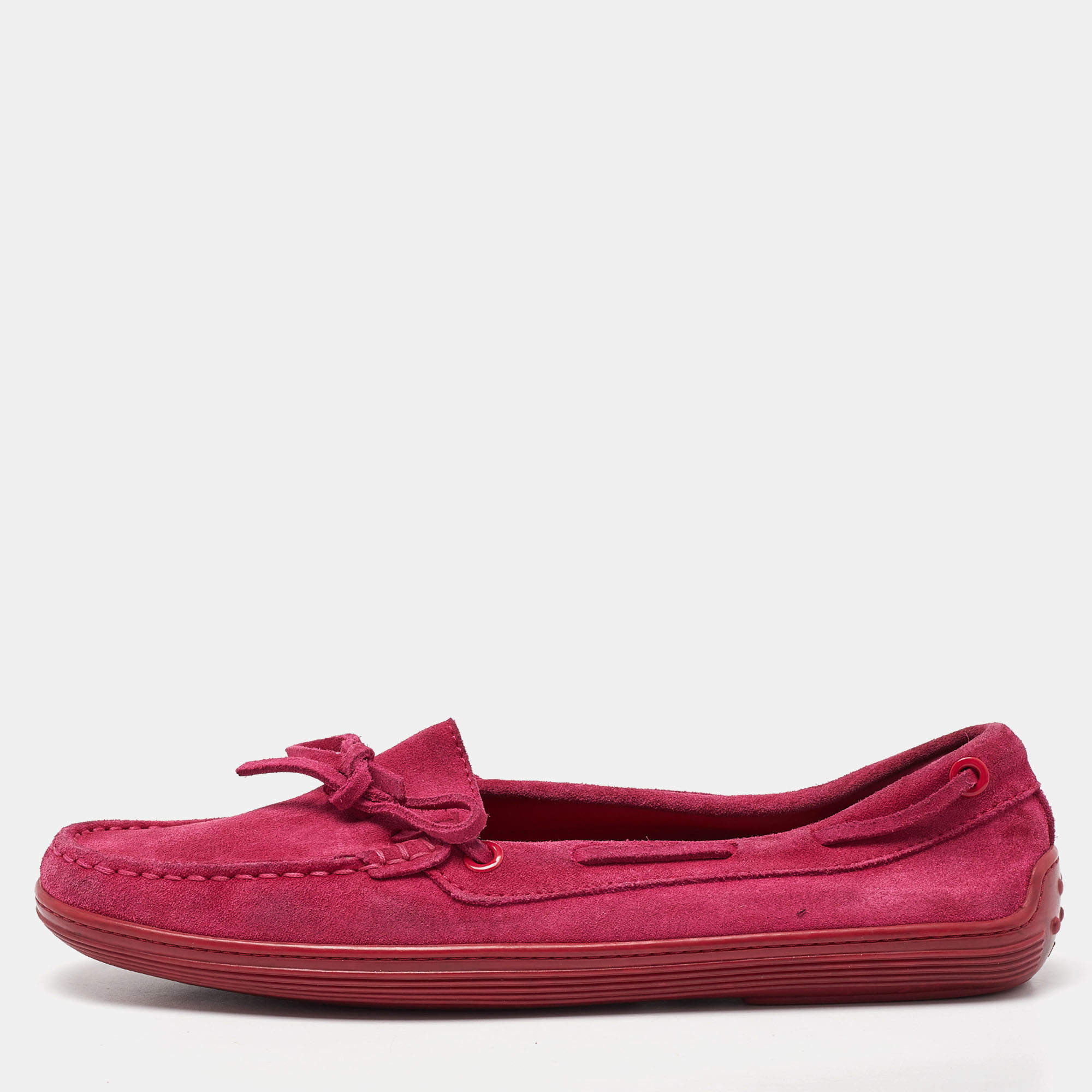 Pre Owned Tod's Pink Suede Gommino Loafers Size 38