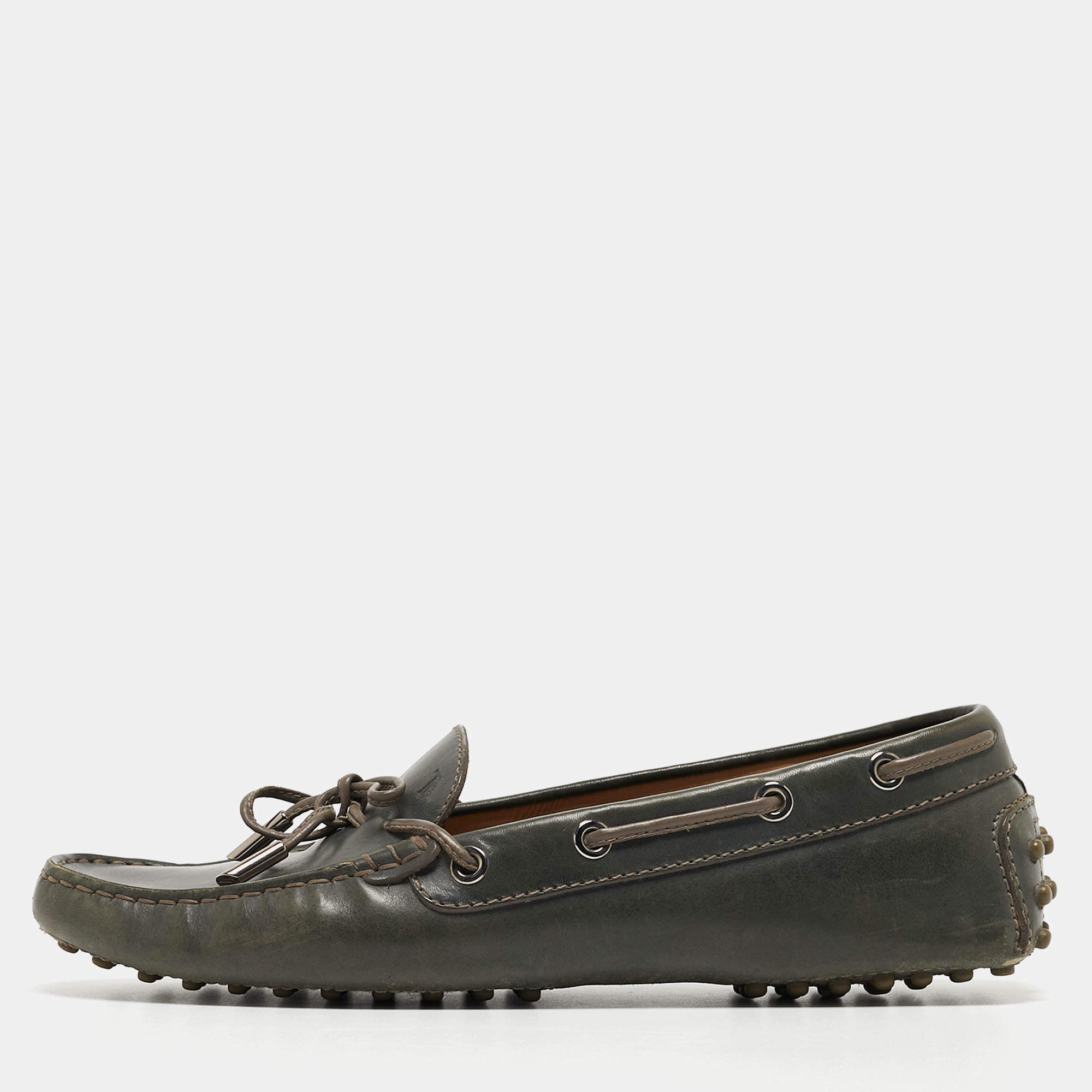 Tod's Grey Leather  Slip On Loafers Size 39